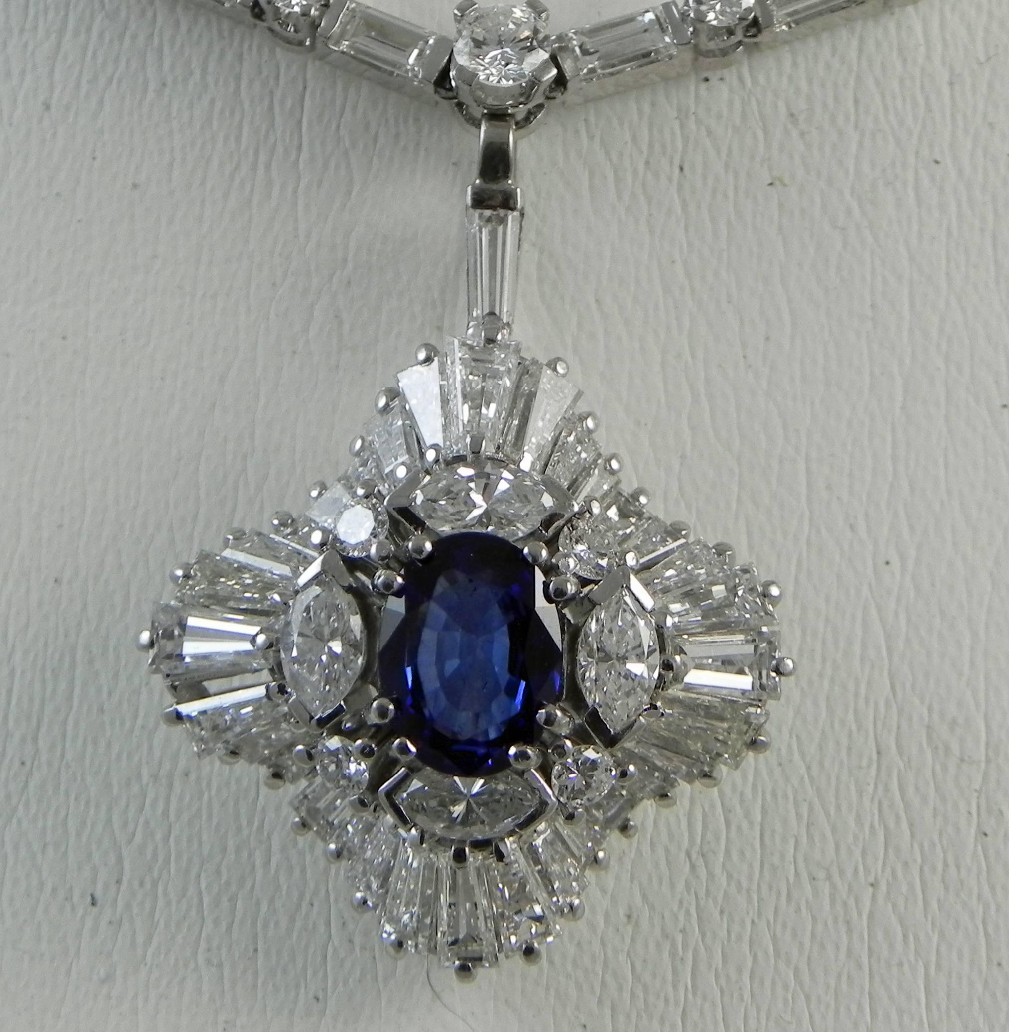A platinum/10% iridium handmade neck piece by Colorado's premier jewelry studio and master craftsman-Steven M. Parks. The neck piece consists of two separate pieces, one that is the 16” chain consisting of 54 round brilliant and 56 straight