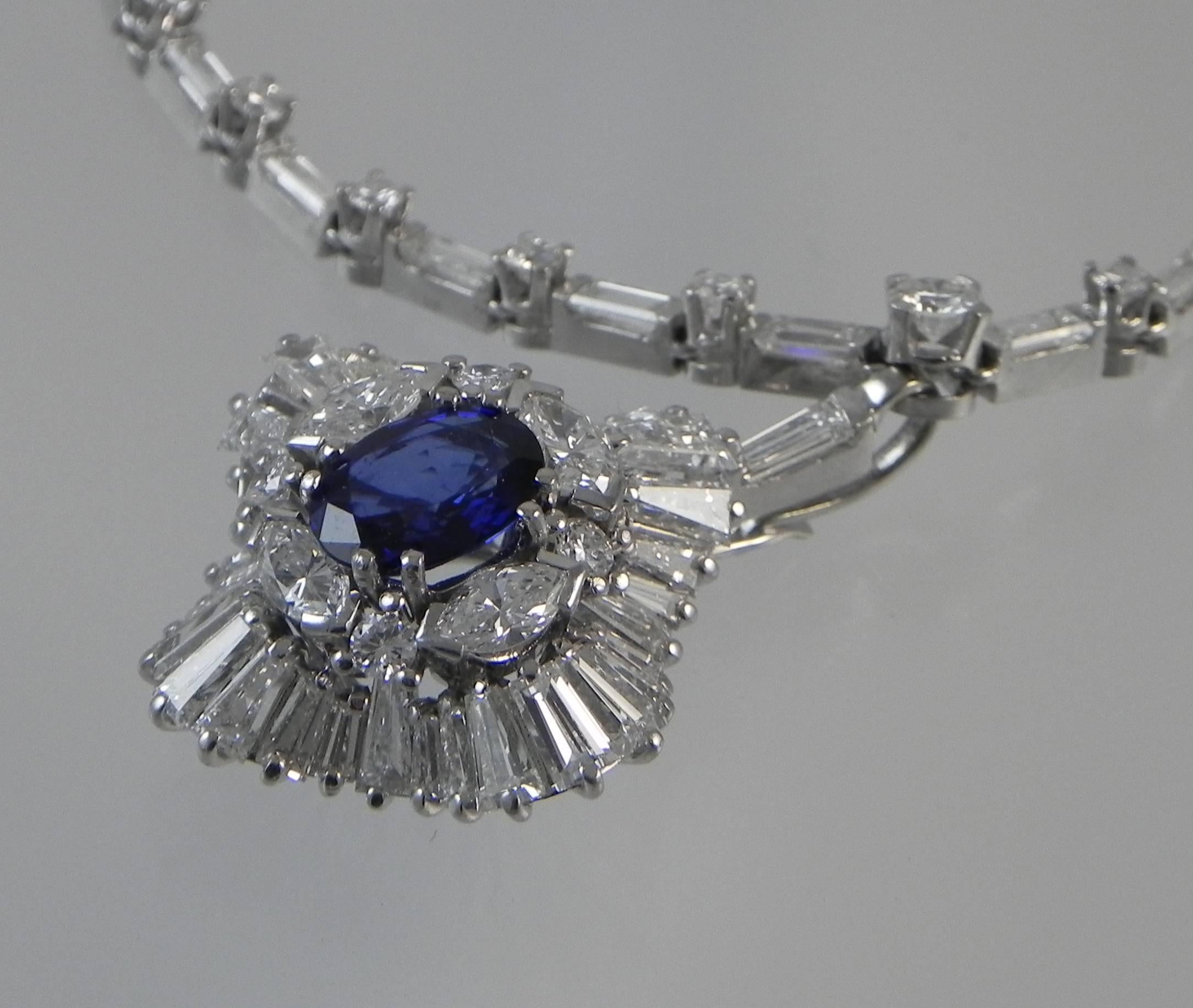 American Classical Platinum, Diamond and Blue Sapphire Neck Piece For Sale