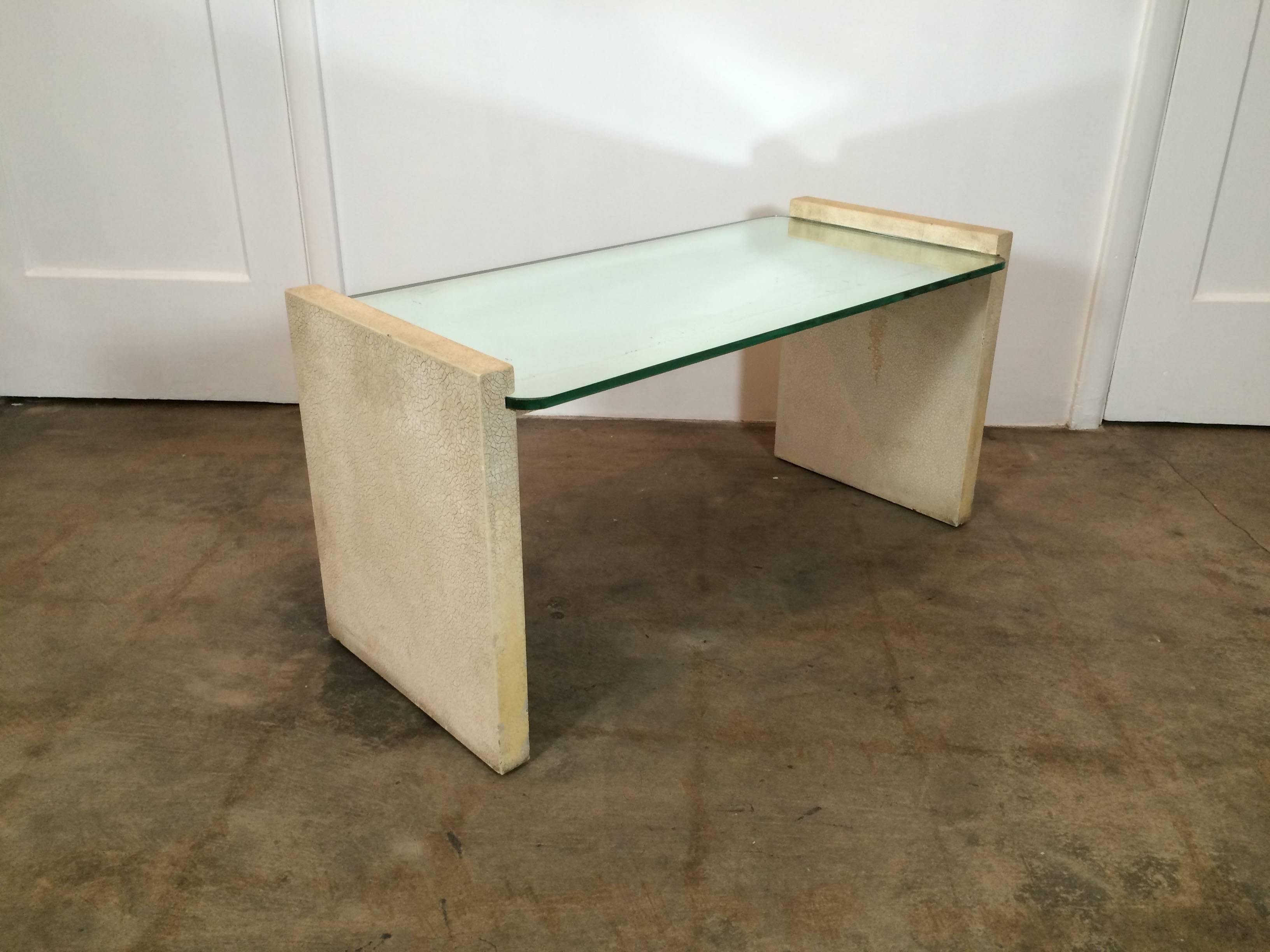 Paul Frankl coffee table from his studio, original crackle finish and mirrored top. This came from Frankl's personal studio, so this was not a production piece. Complete in it's original condition, the table does have some minor chips and losses,