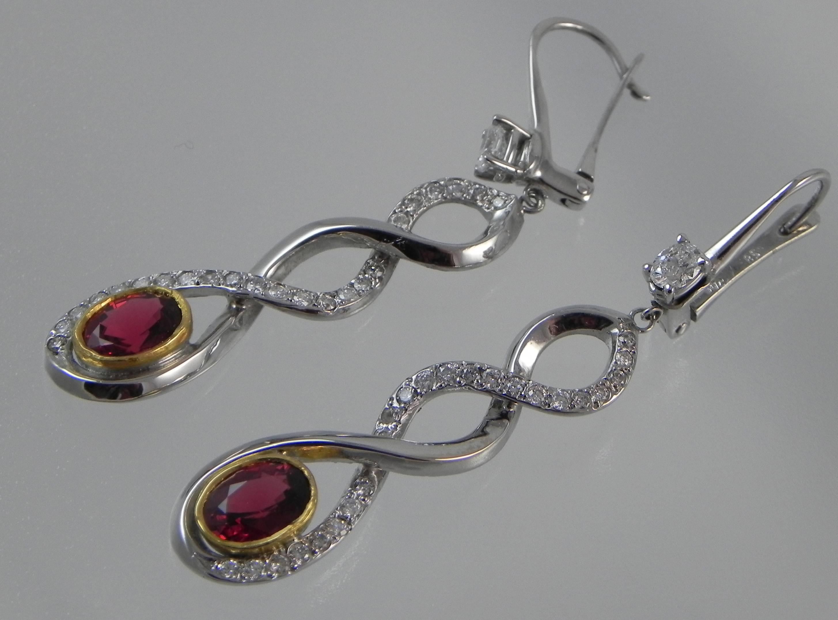 Modern “The Kings Ruby” 18-Karat White Gold Red Spinel and Diamond Drop Earrings For Sale