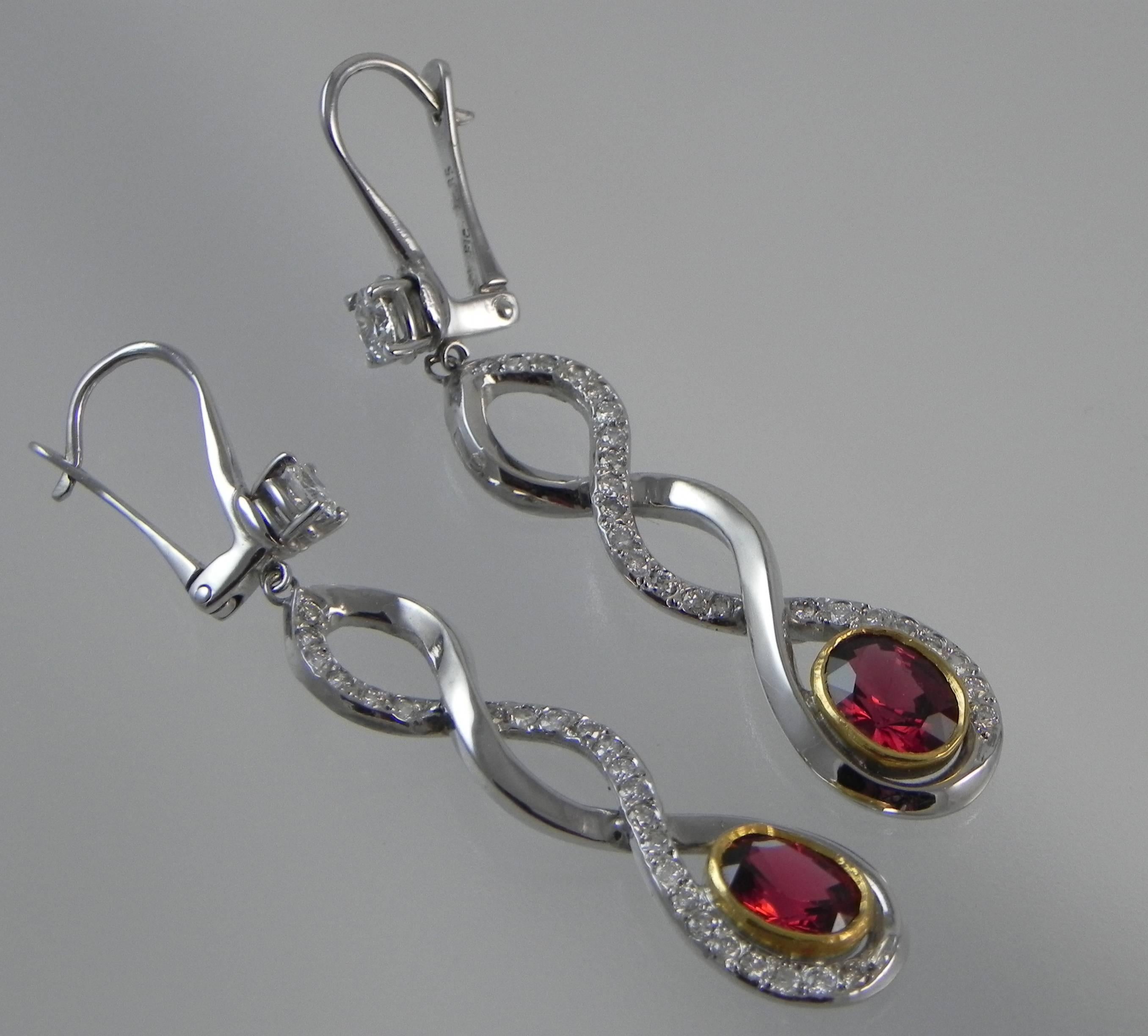 Contemporary “The Kings Ruby” 18-Karat White Gold Red Spinel and Diamond Drop Earrings For Sale