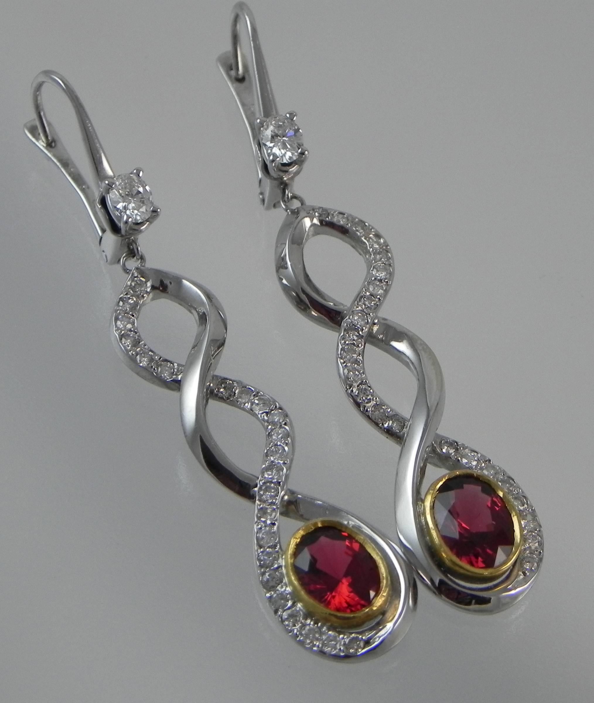 American “The Kings Ruby” 18-Karat White Gold Red Spinel and Diamond Drop Earrings For Sale