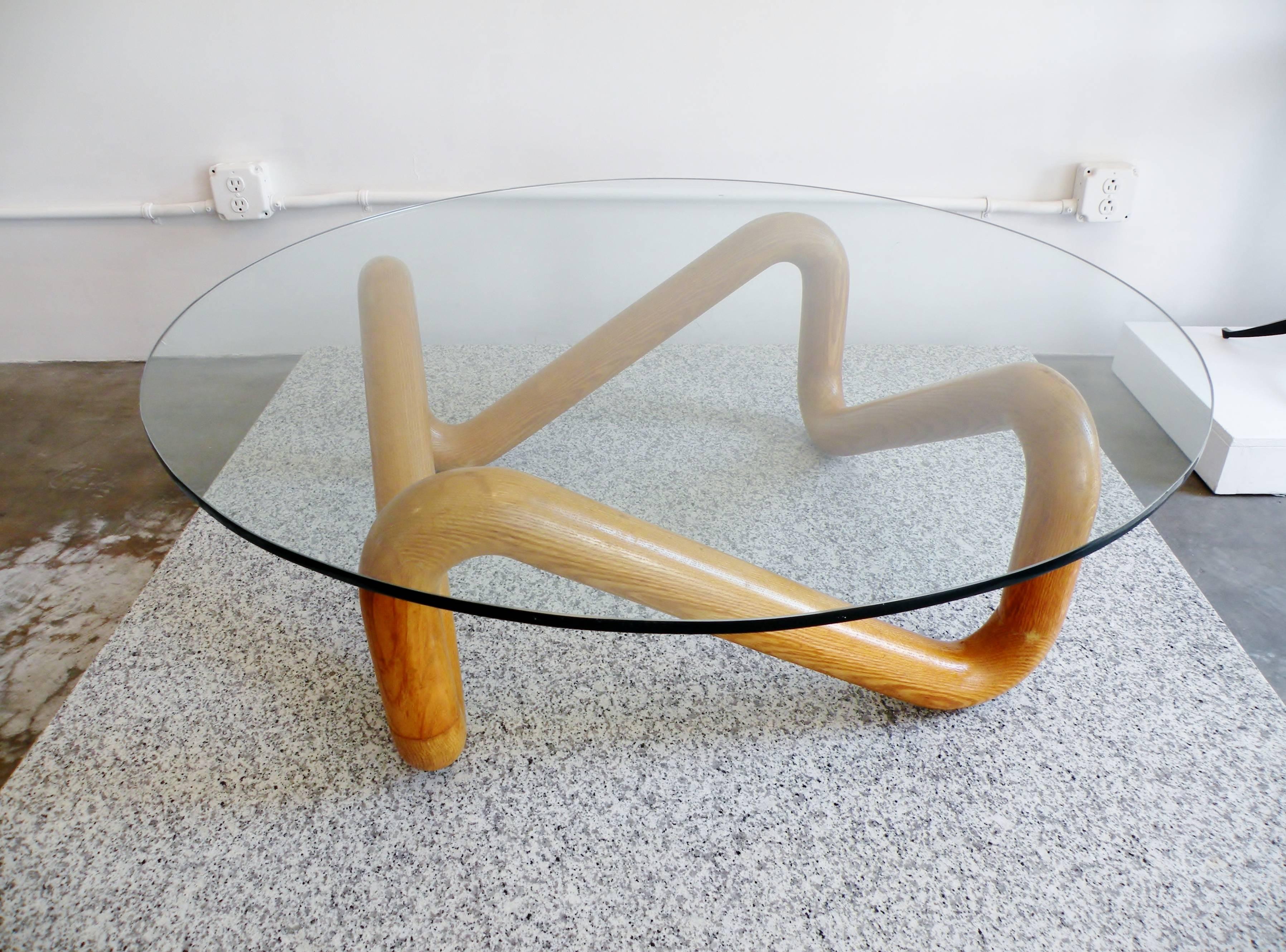 American Harvey Probber Mid-Century Sculpted Oak and Glass Coffee Cocktail Table