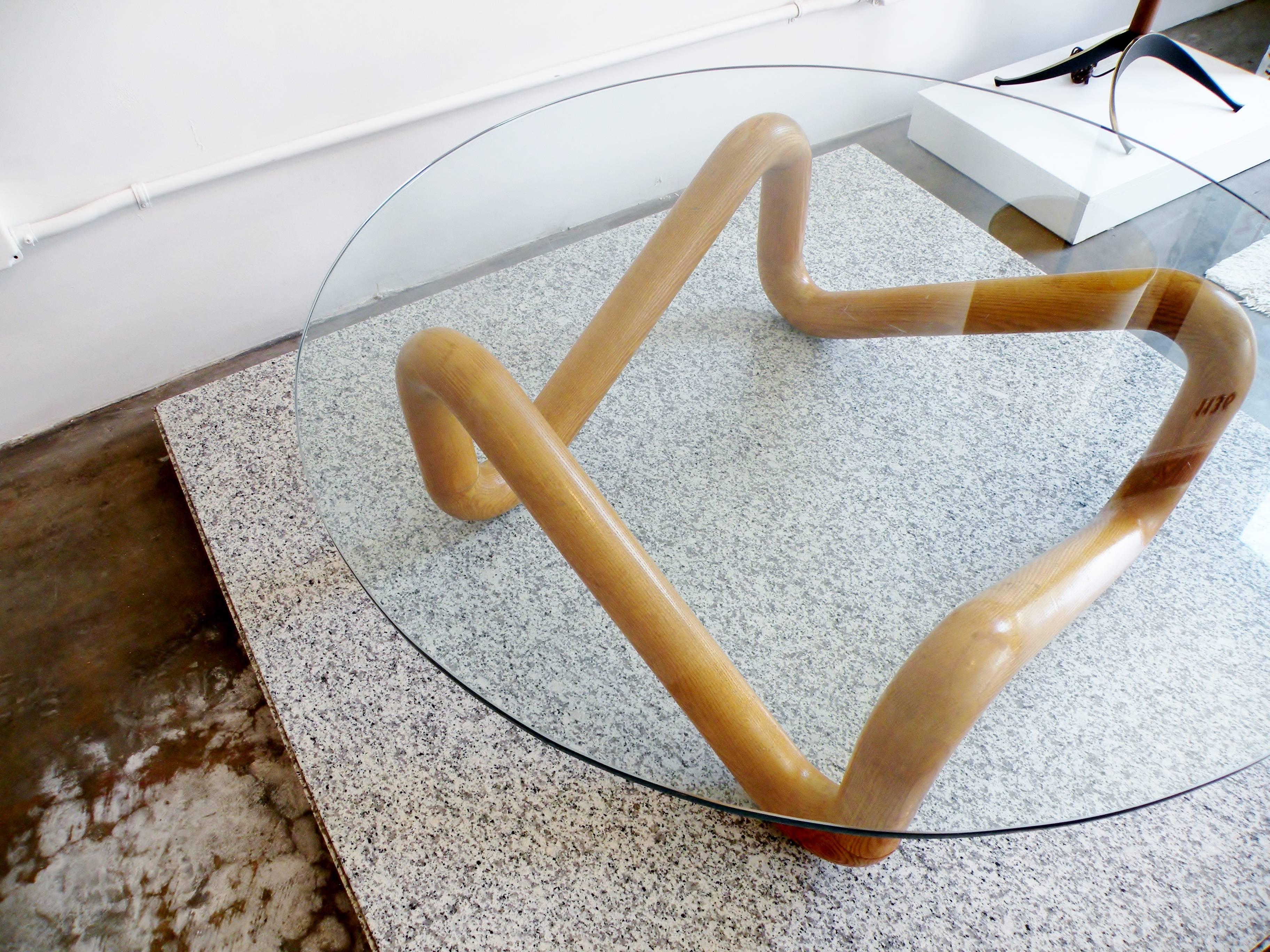Mid-20th Century Harvey Probber Mid-Century Sculpted Oak and Glass Coffee Cocktail Table