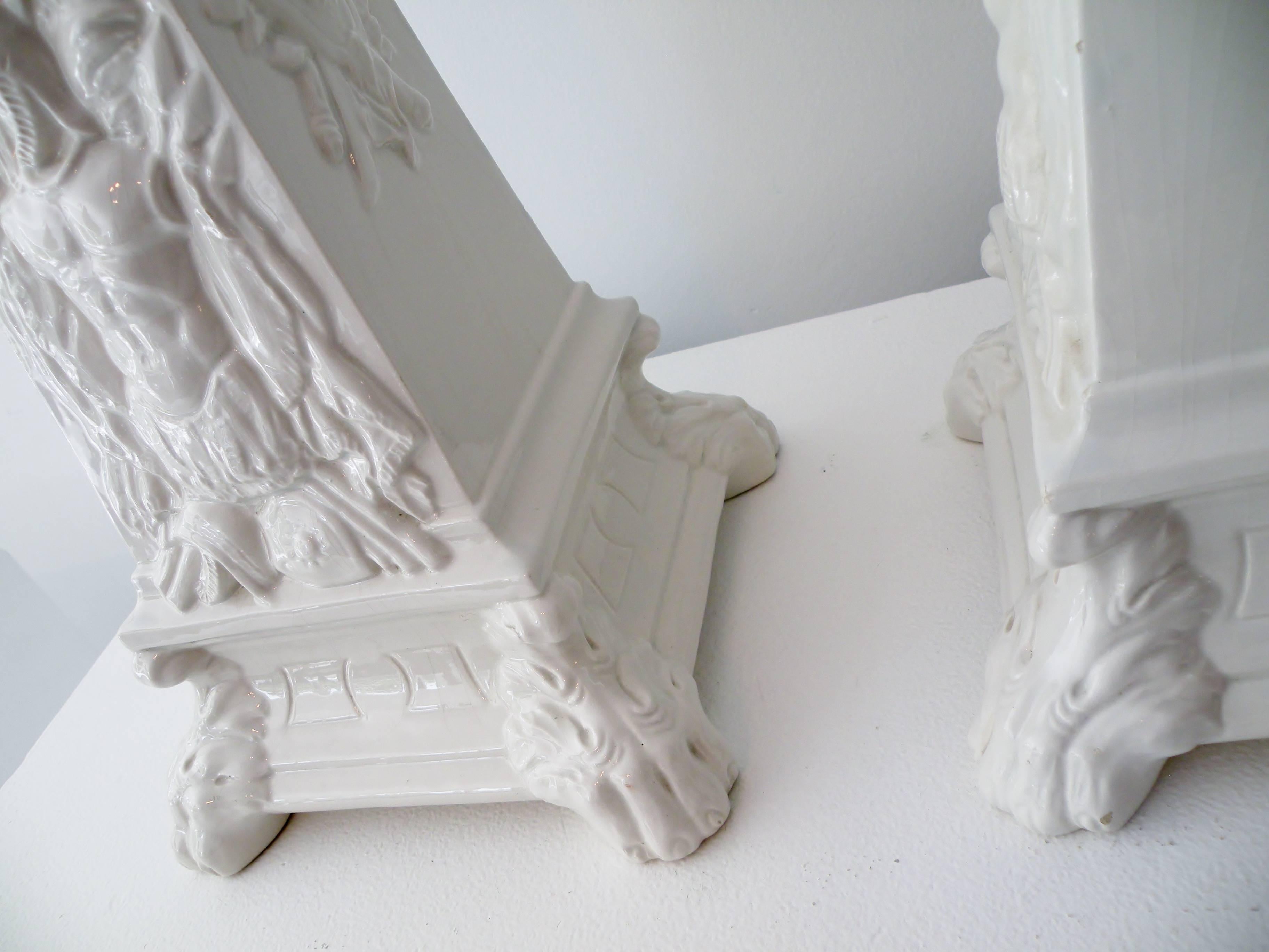 Mottahedeh Blanc de Chine Classical Obelisk Pair Table Lamps Italian Ceramic For Sale 3