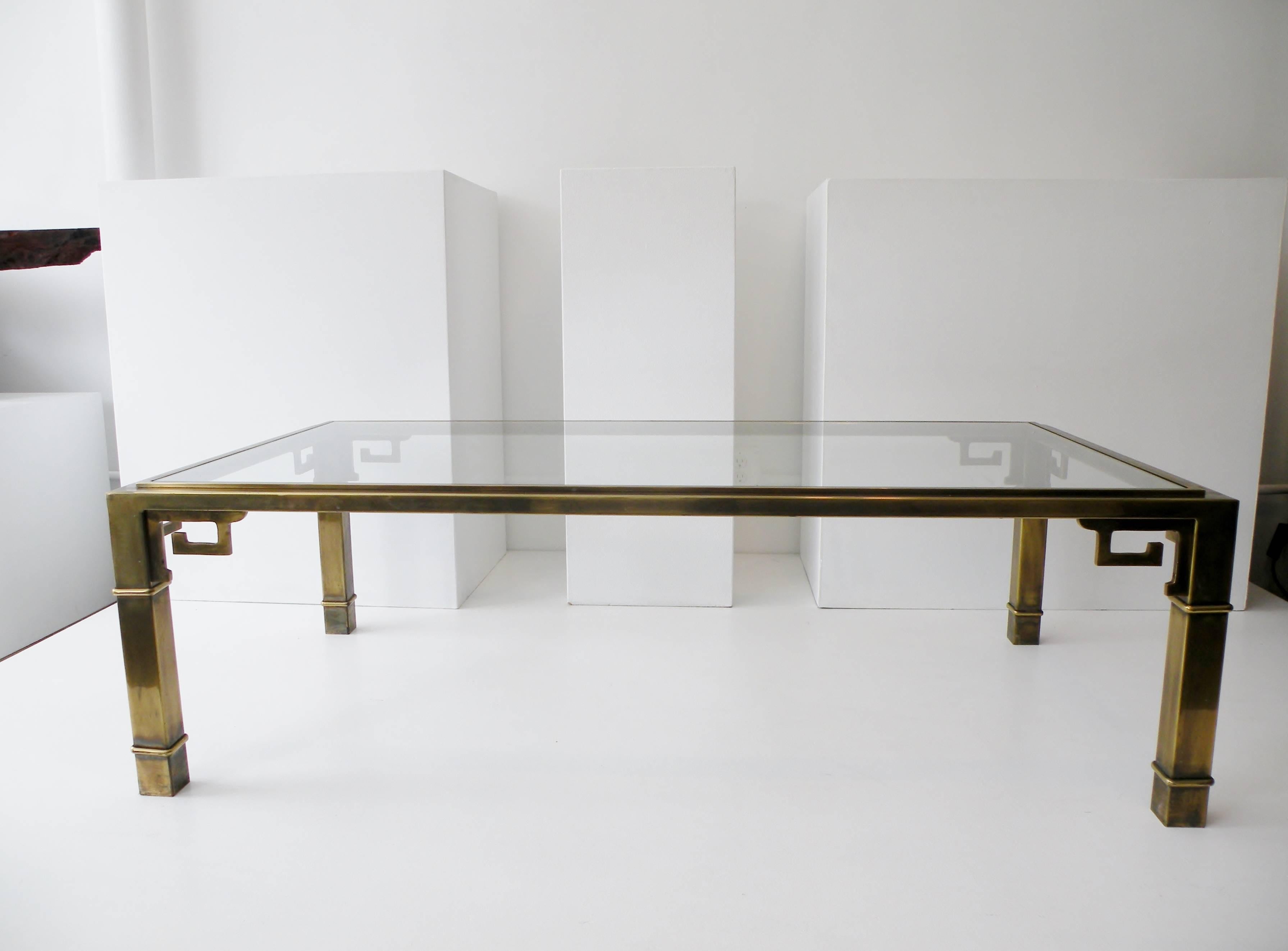 American Mid-Century Mastercraft Greek Key Brass Rectangular Coffee Cocktail Table