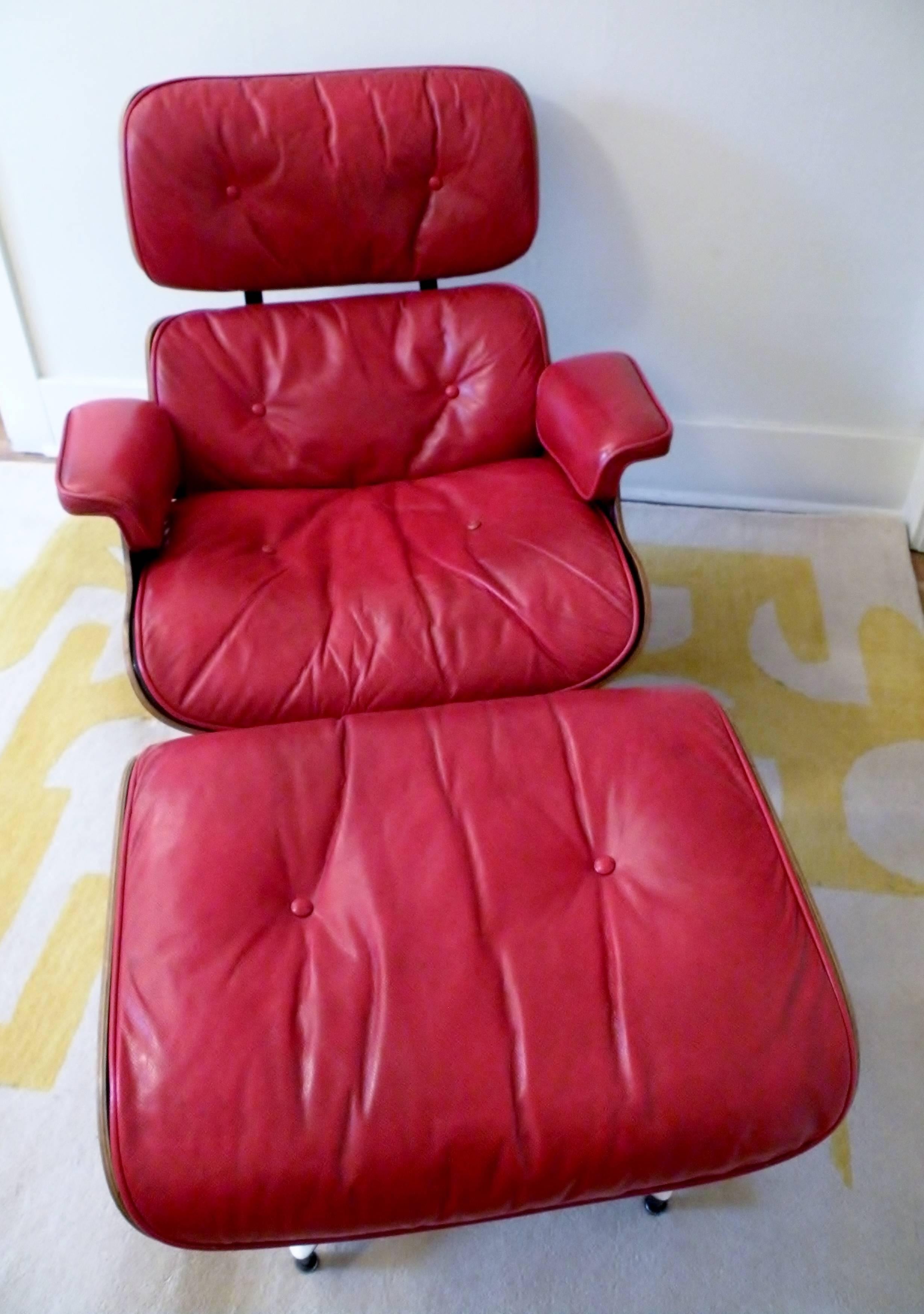 1960s Charles & Ray Eames Custom Red 670 671 Lounge Chair Ottoman Herman Miller In Good Condition In Denver, CO