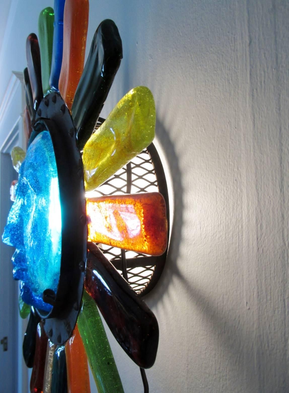 Mid-Century Modern Filipe Delfinger Mexican Modernist Glass Sun Wall Lamp Feders