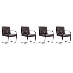 Set of Four Cy Mann Flatbar Chrome Brno Style Leather Chairs