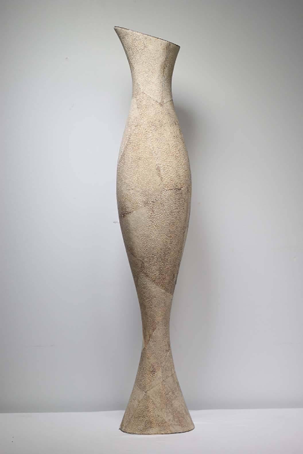 Unique curved sculptural vase sheathed in stingray skin by famed decorative arts design firm R & Y Augousti.