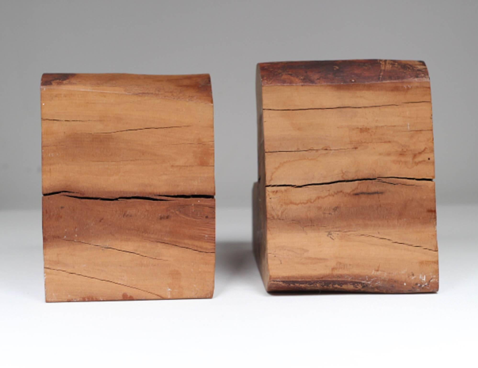 American Mid-Century Carved Tree Stump Bookends