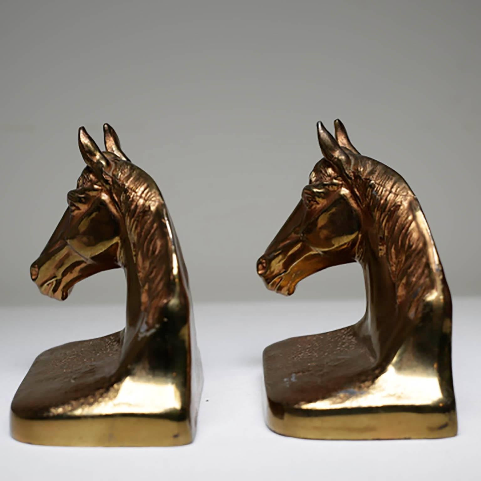 Mid-Century Brass Cast Horse Bookends, circa 1960s In Excellent Condition In San Francisco, CA