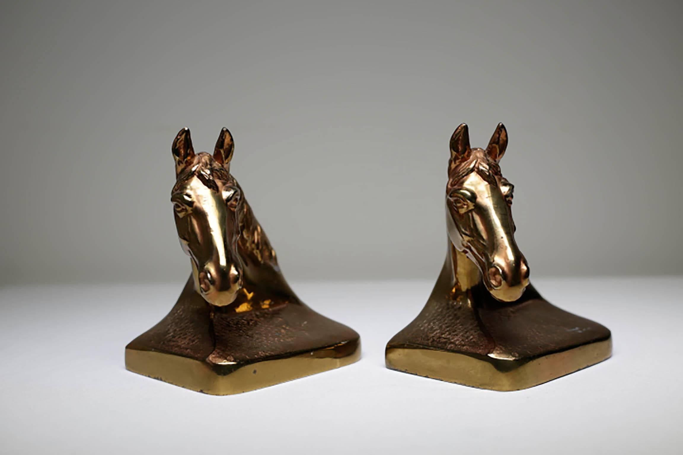 20th Century Mid-Century Brass Cast Horse Bookends, circa 1960s