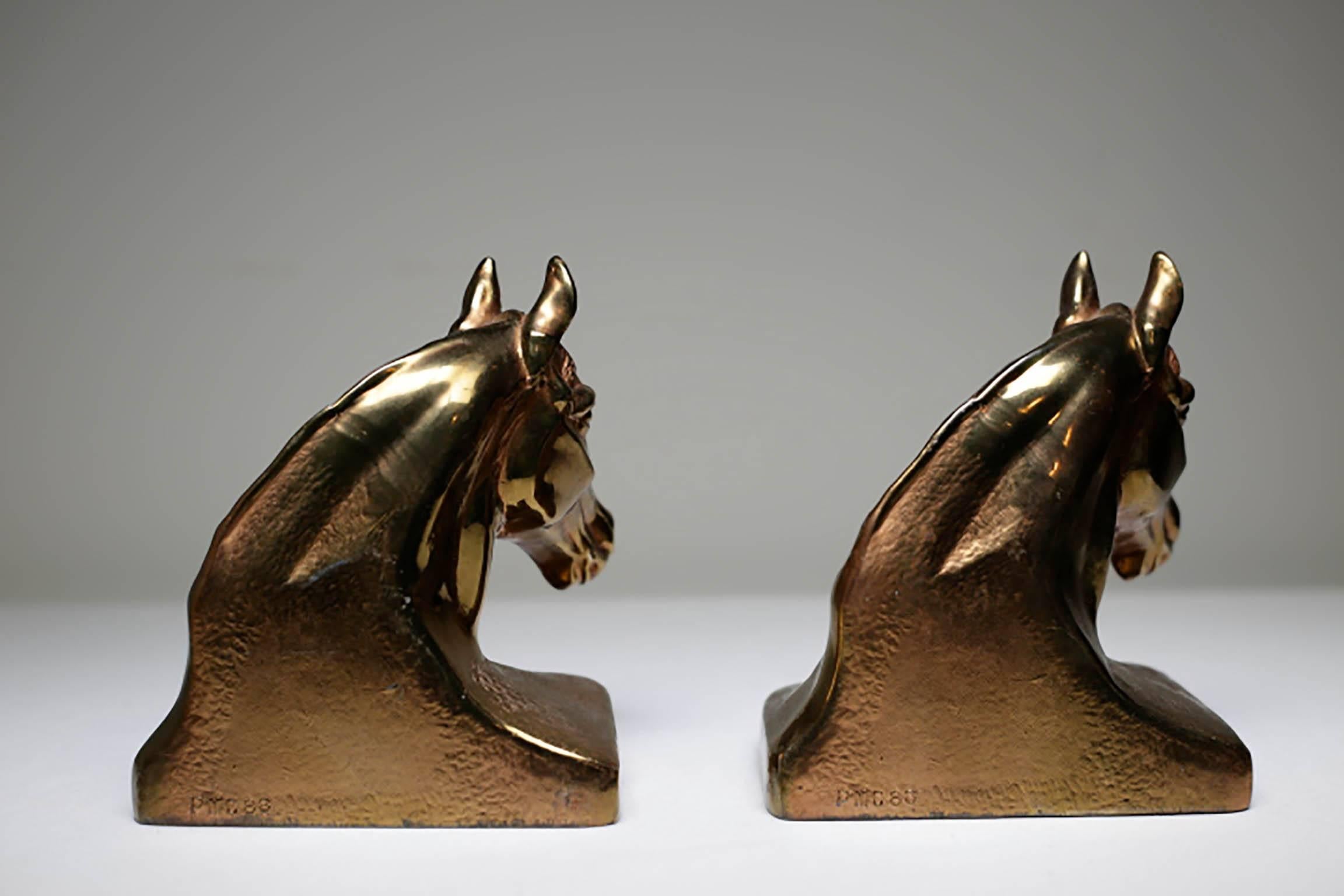 American Mid-Century Brass Cast Horse Bookends, circa 1960s