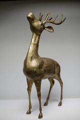Large Mid-Century Brass Deer with Antlers