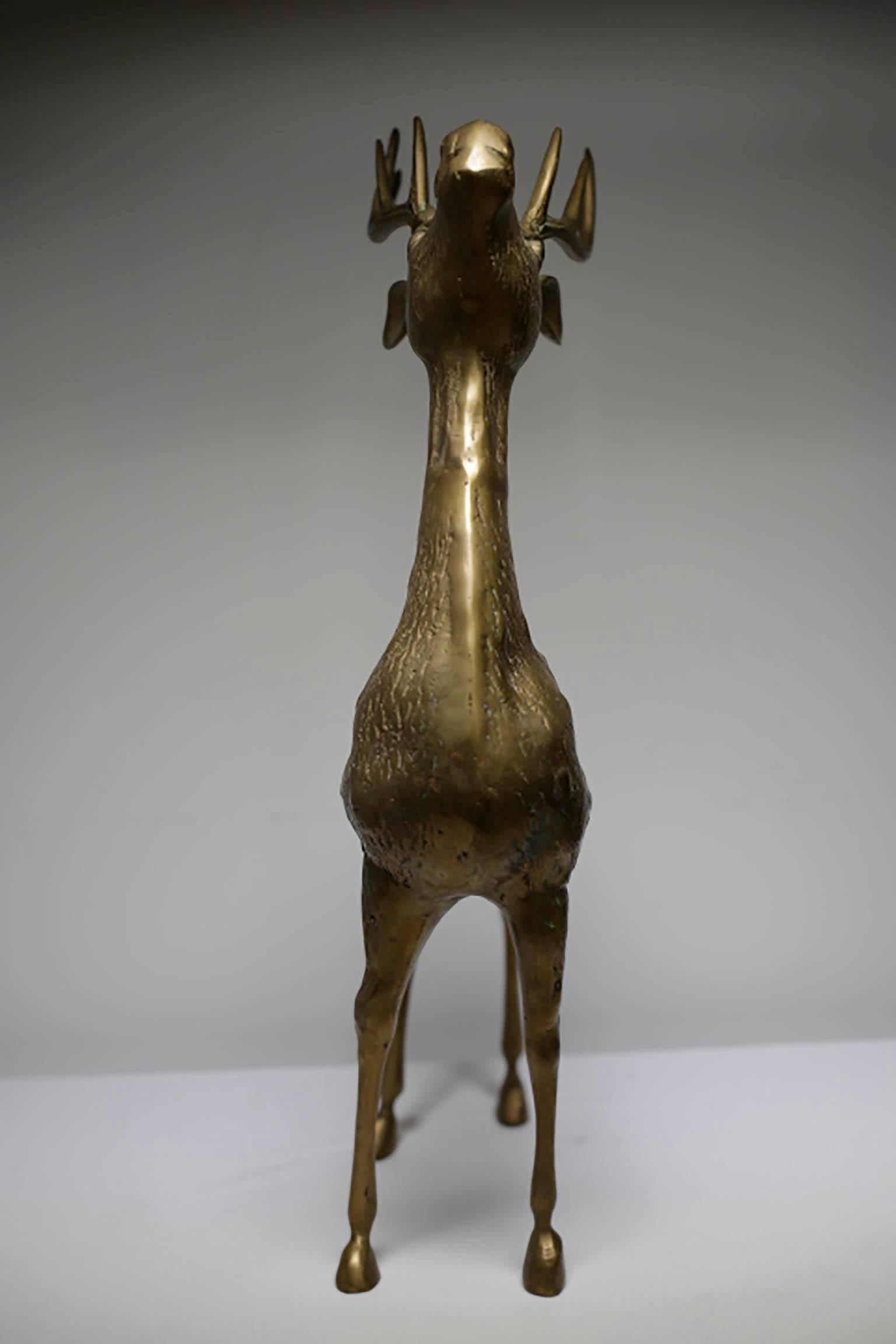 Mid-Century Modern Large Mid-Century Brass Deer with Antlers