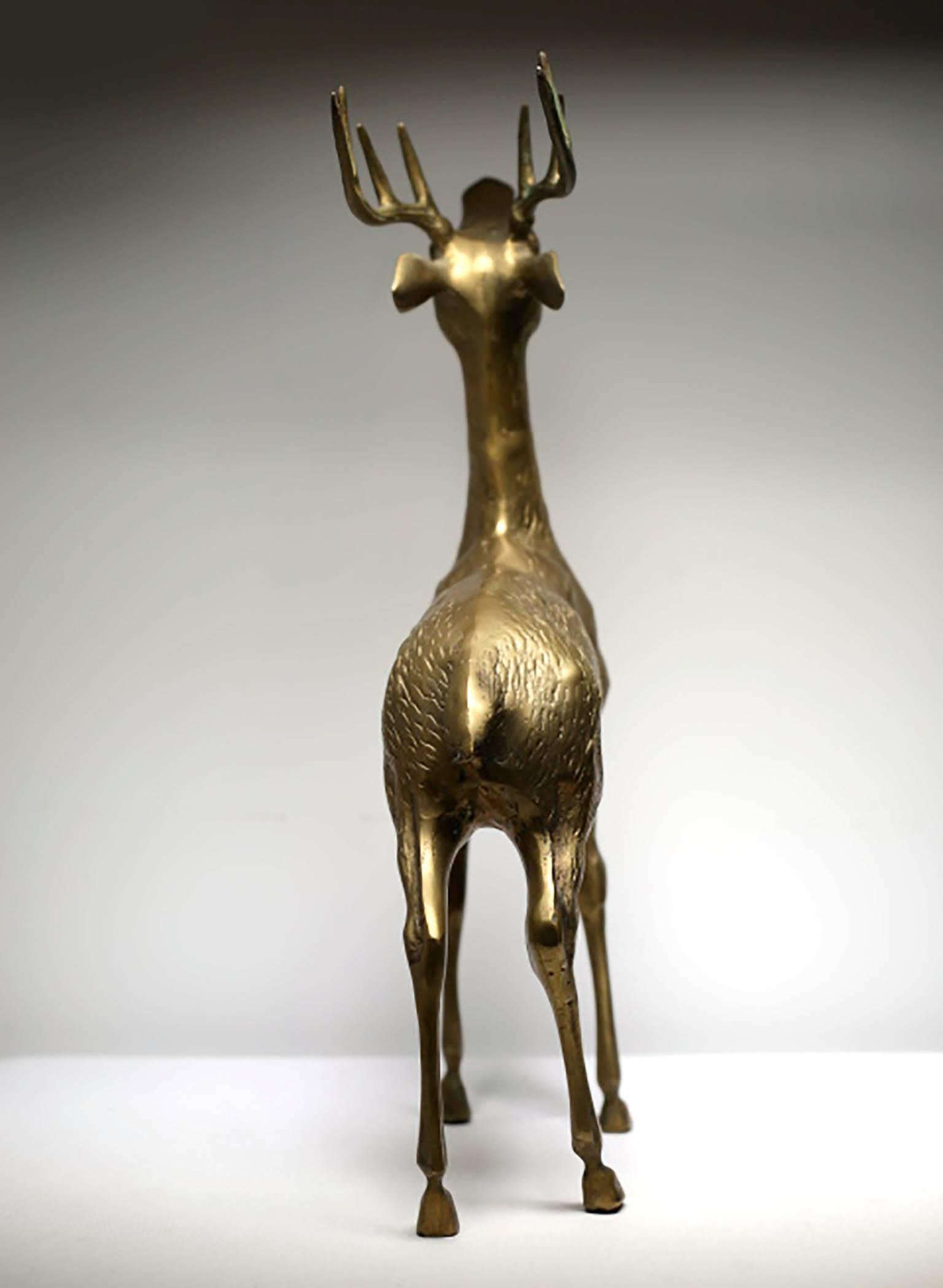 American Large Mid-Century Brass Deer with Antlers