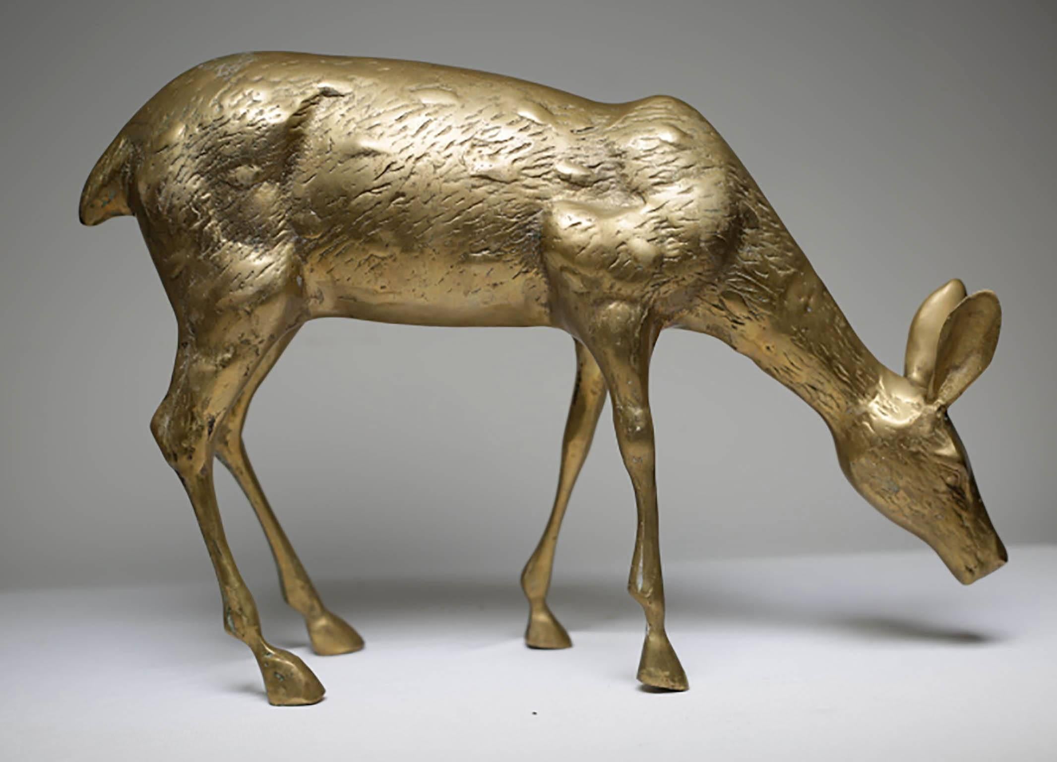 Large Mid-Century Brass Deer, circa 1970s In Excellent Condition In San Francisco, CA