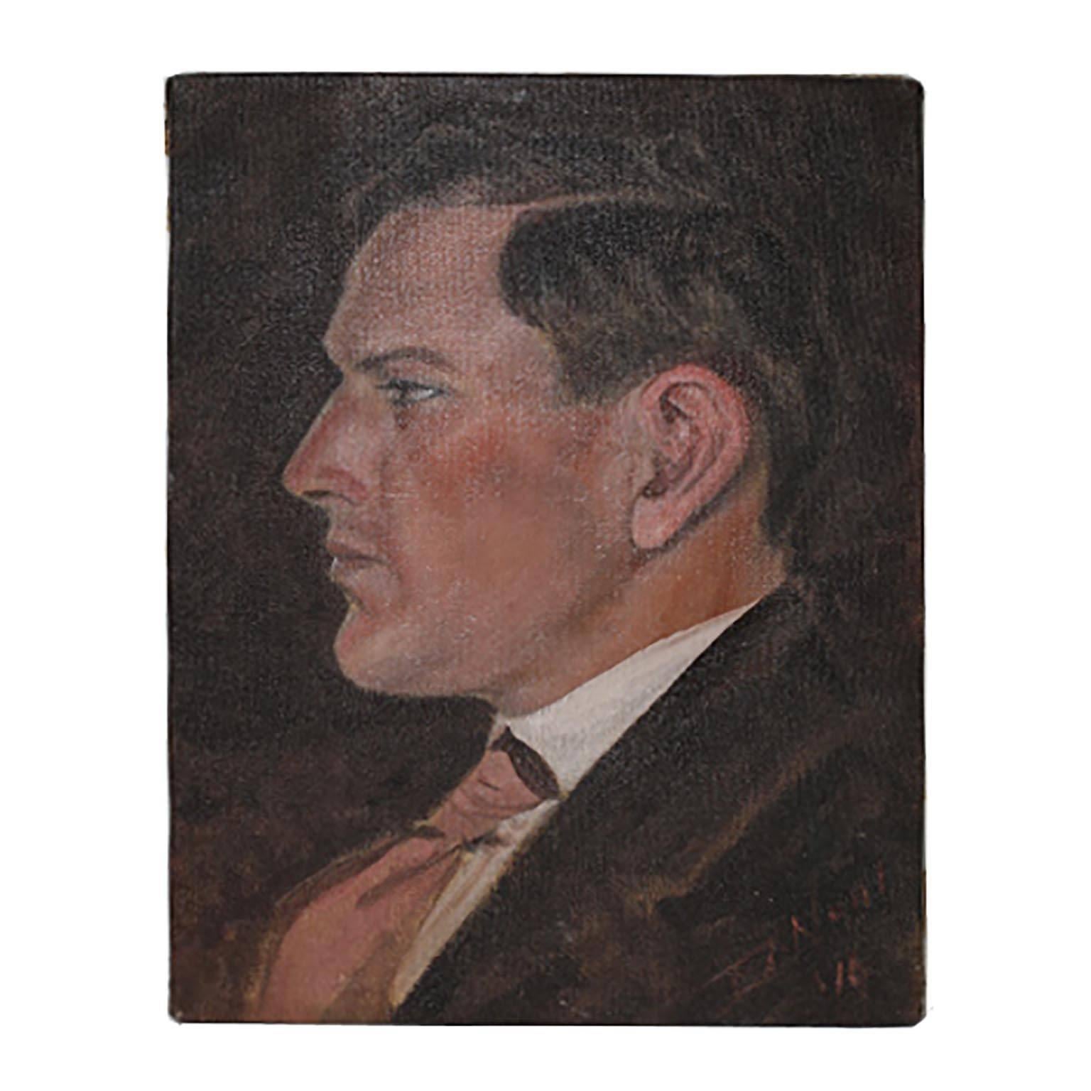 Early 20th Century Signed Acrylic Portrait by Listed Artist D. Neal, 1910