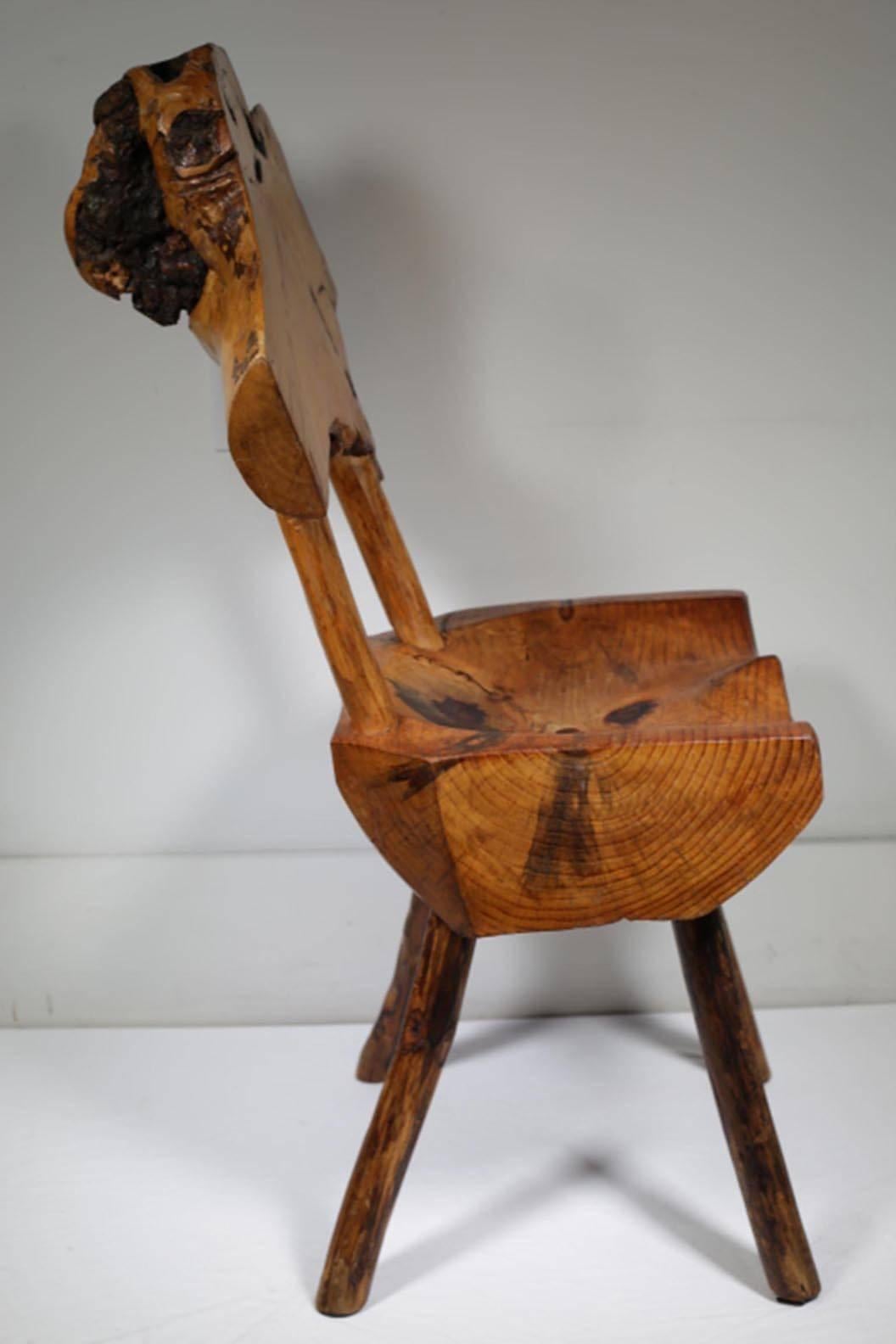 Early 20th Century Rustic Live Edge Hickory and Buckthorn Side Chair circa 1930s 1