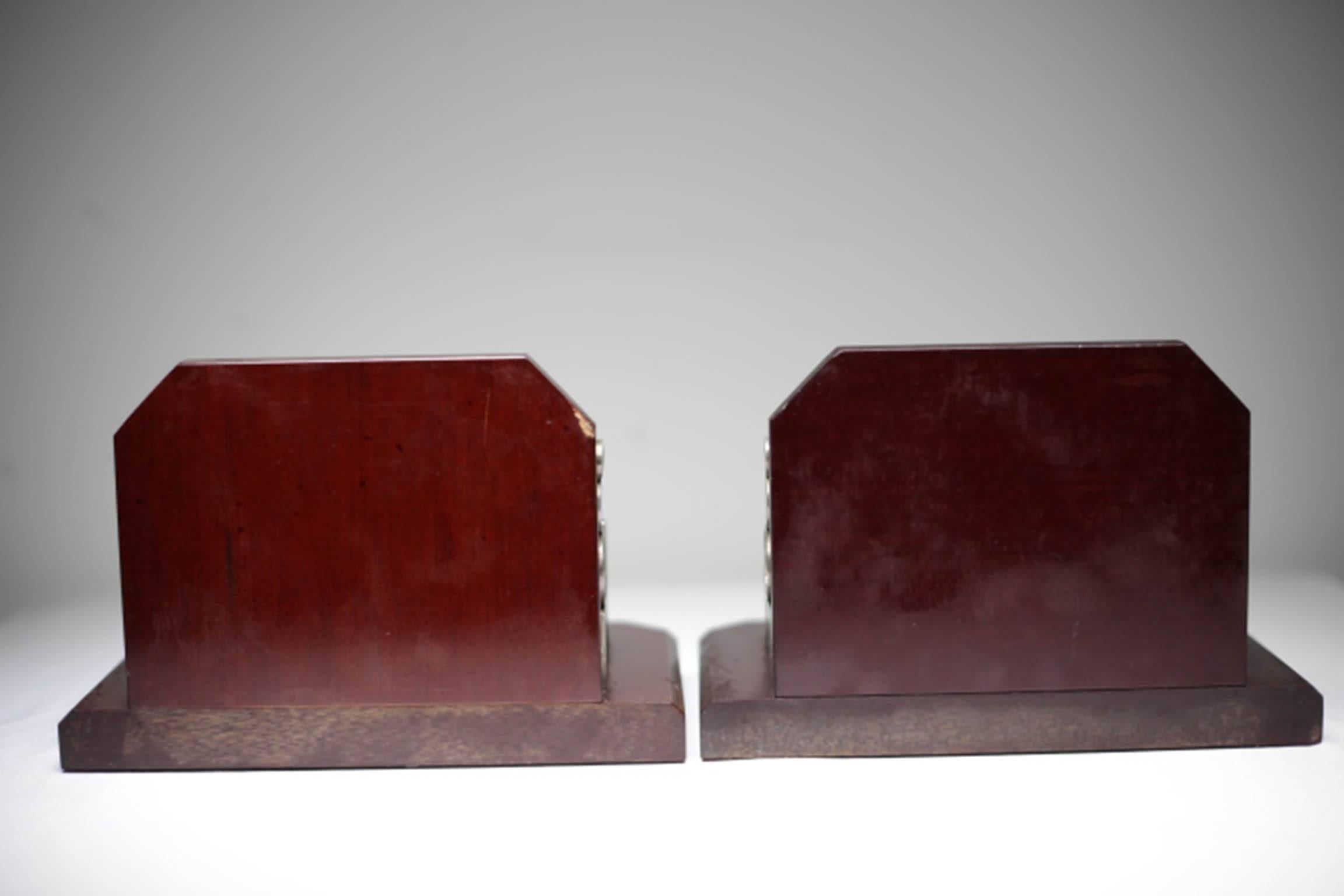 Industrial Drake Steel Supply Company Vintage Wood and Steel Bookends, circa 1930s