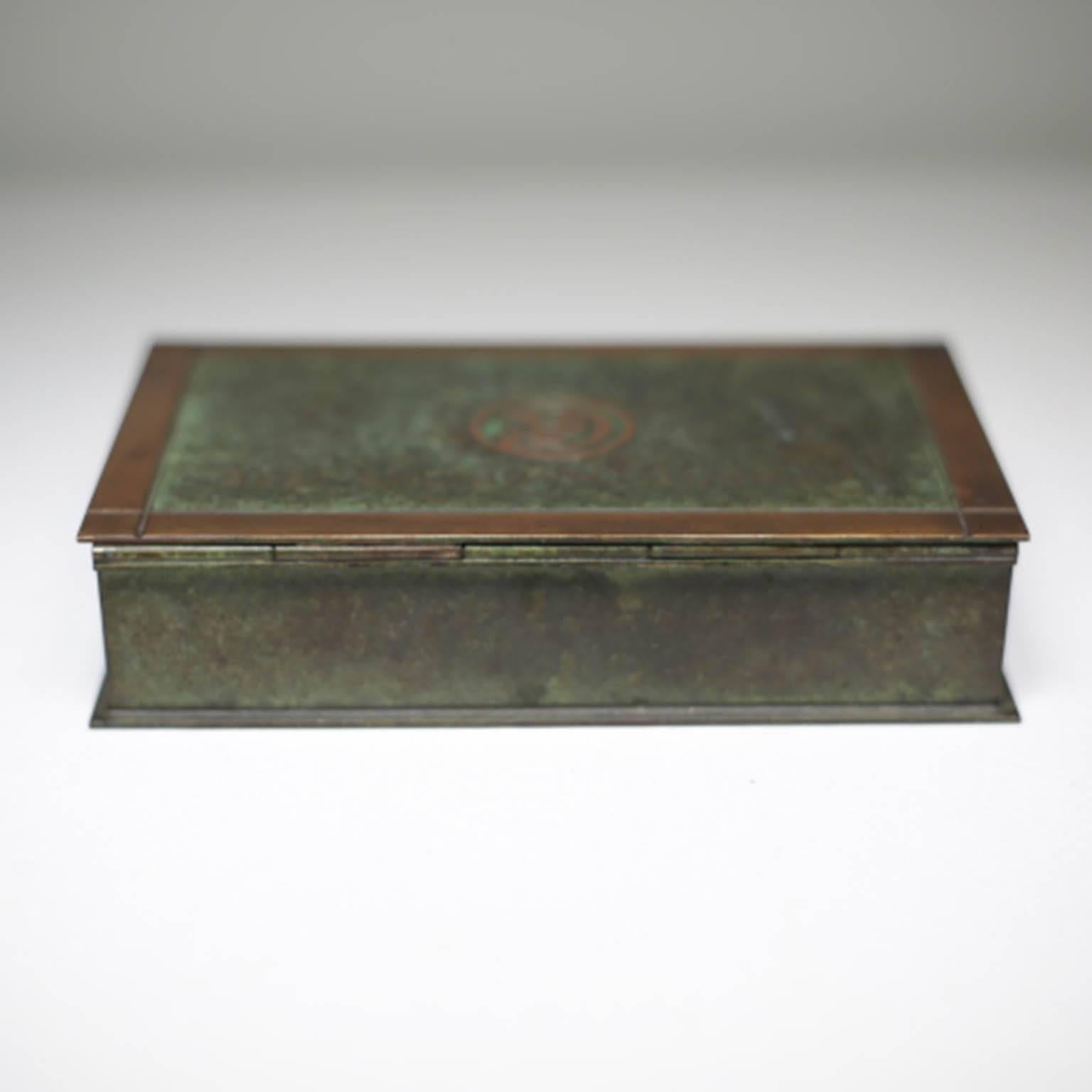 Antique Art Deco Patinated Copper and Brass Trophy Box, circa 1936 In Excellent Condition In San Francisco, CA