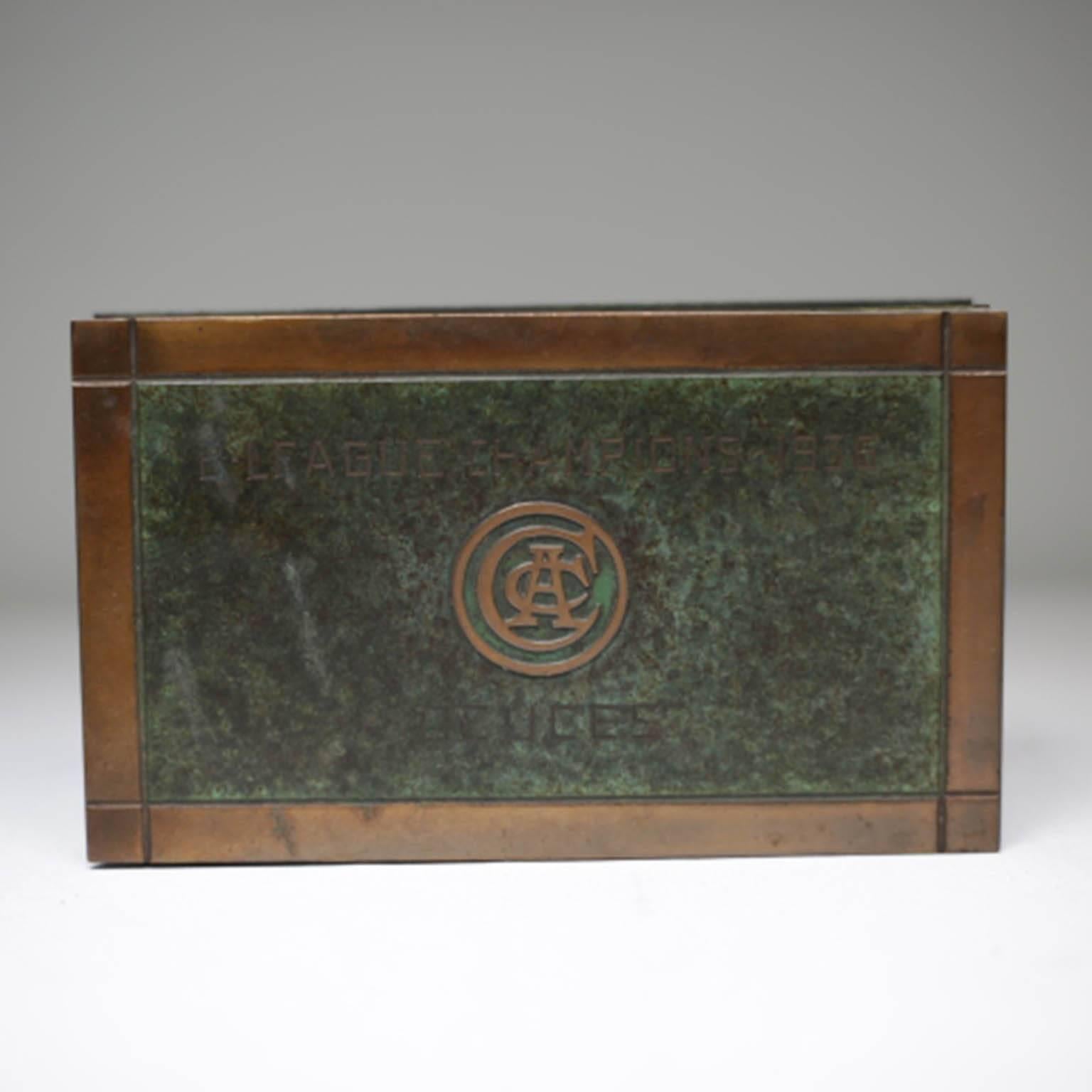 Antique Art Deco Patinated Copper and Brass Trophy Box, circa 1936 1