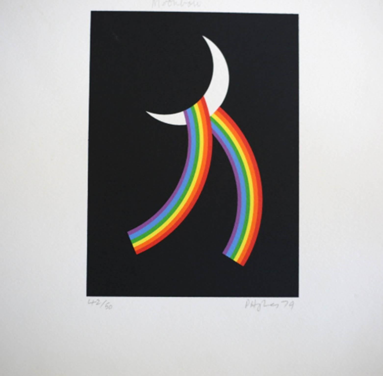 Artist: Patrick Hughes, British (1939)
Title: Moonbow
Year: 1979
Medium: Silkscreen, signed and numbered in pencil #42/50
Image: 7 H x 5
