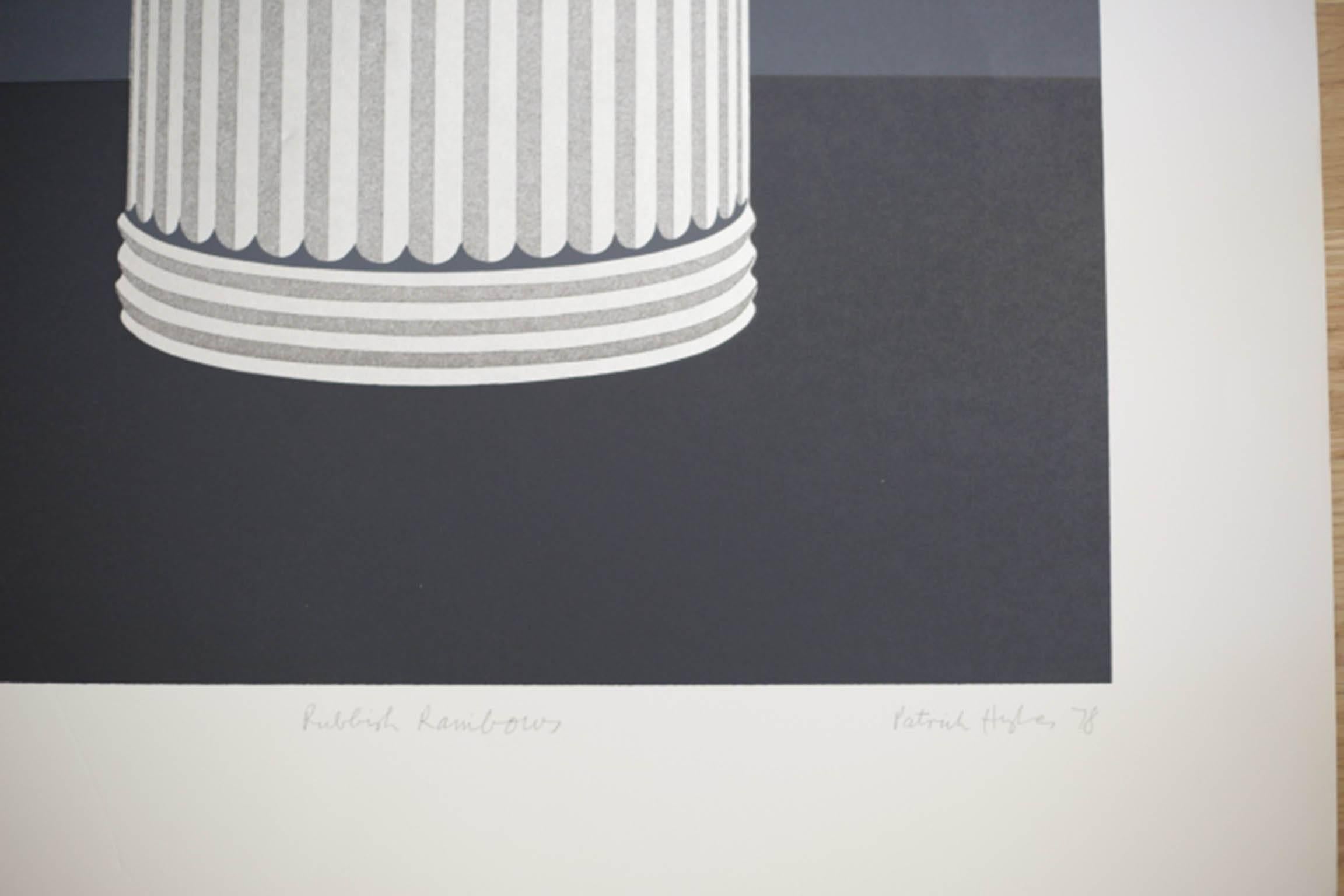 Artist: Patrick Hughes, British (1939)
Title: Rainbows Rainbow’s
Year: 1978
Medium: Silkscreen, signed and numbered in pencil #86/100
Image: 29
