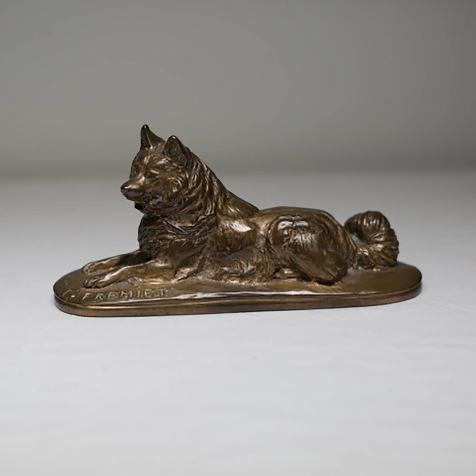 19th century signed Fremiet bronze dog, circa 1800s.