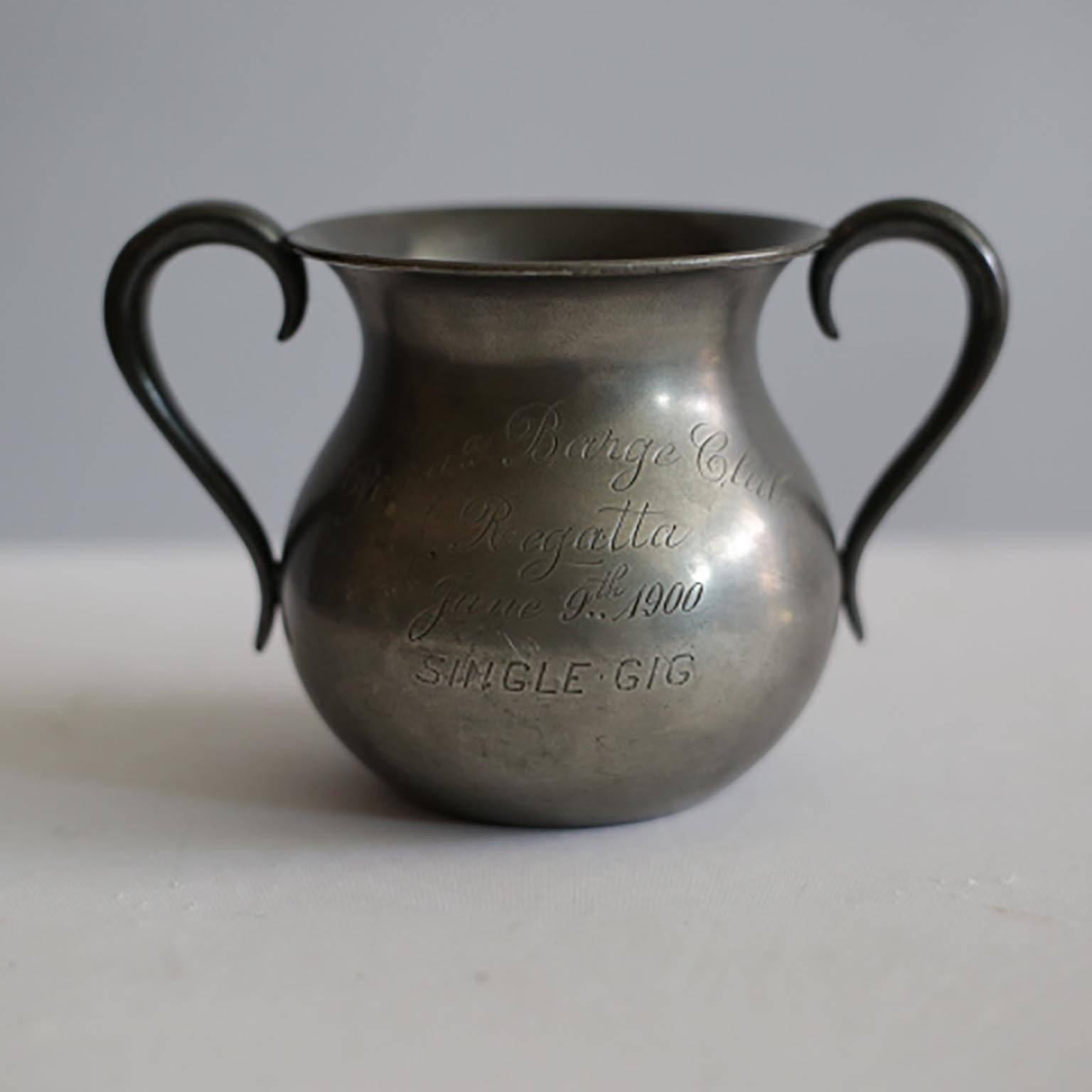 Silver plated rowing trophy engraved circa 1900. Great as a vase for flowers.