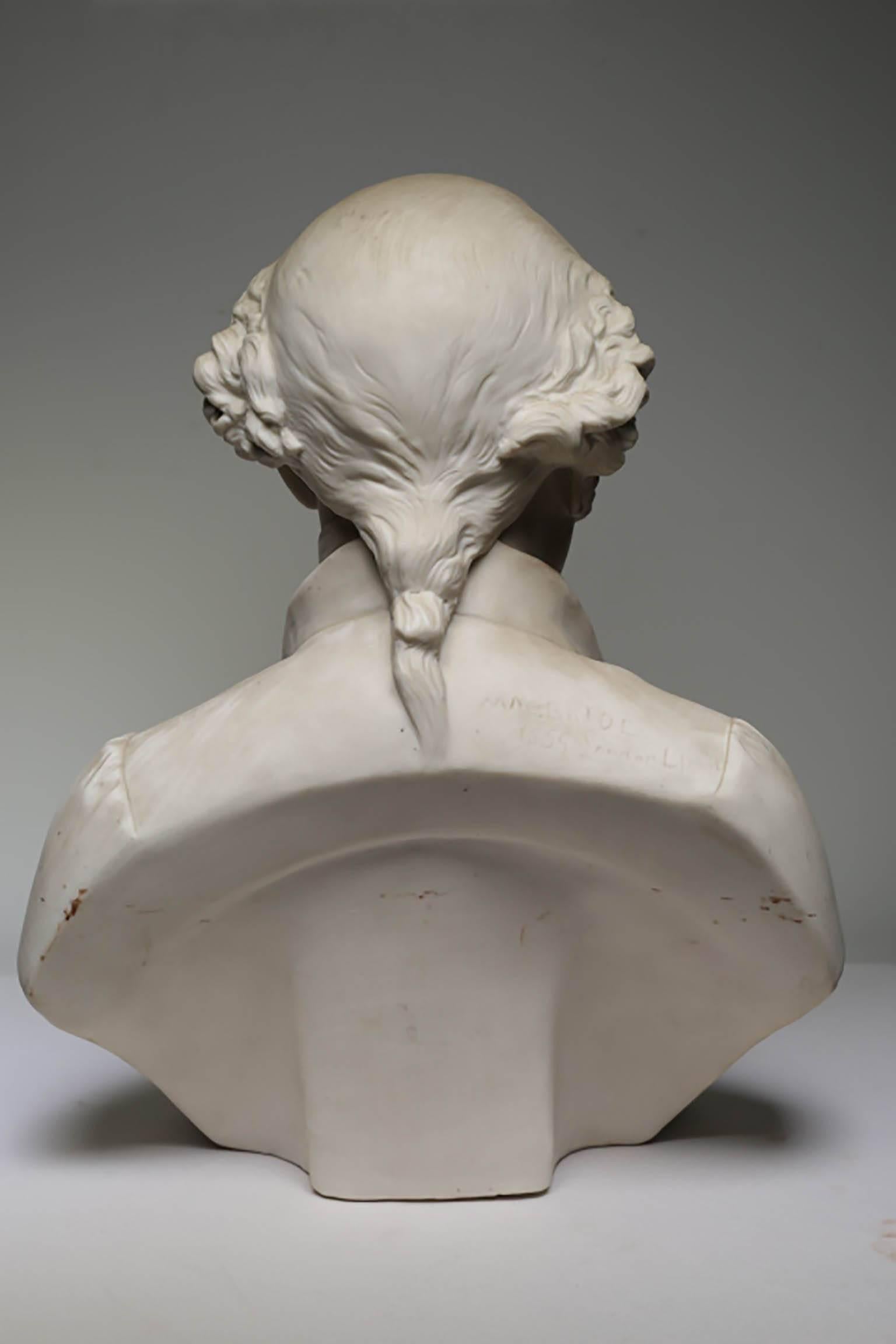 Victorian 19th Century Signed Bisque Porcelain Bust Made in London, circa 1800s