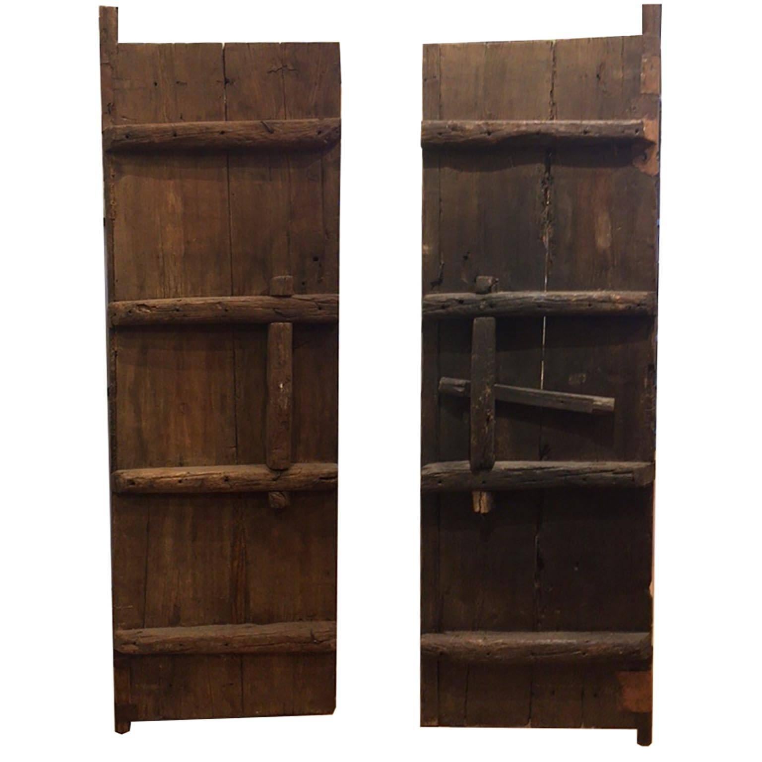 Late 19th c. Studded Elmood and Cast Iron Chinese Garden Gate Doors c. 1860-1890 2