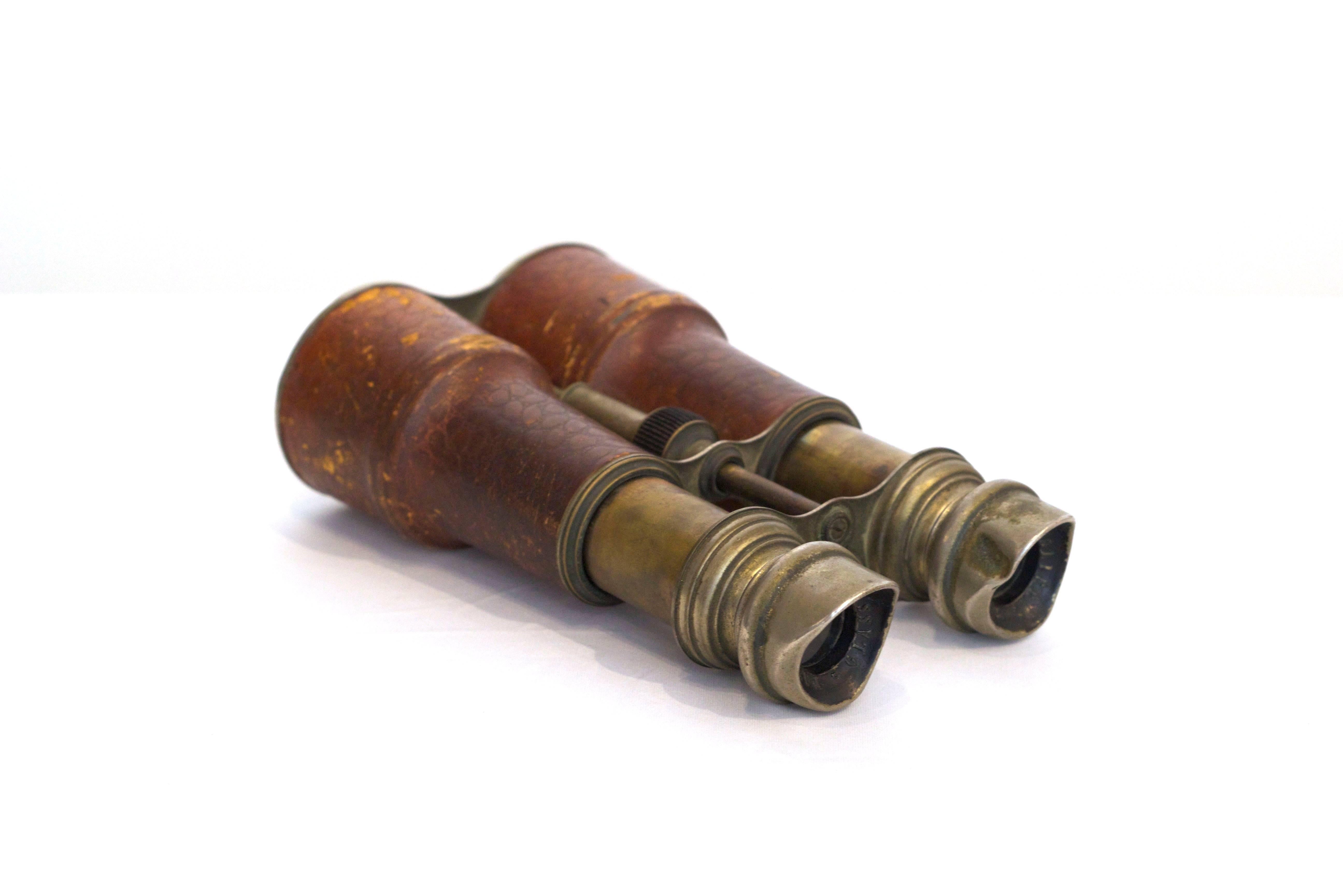 French Early 20th c. Leather and Brass Binoculars