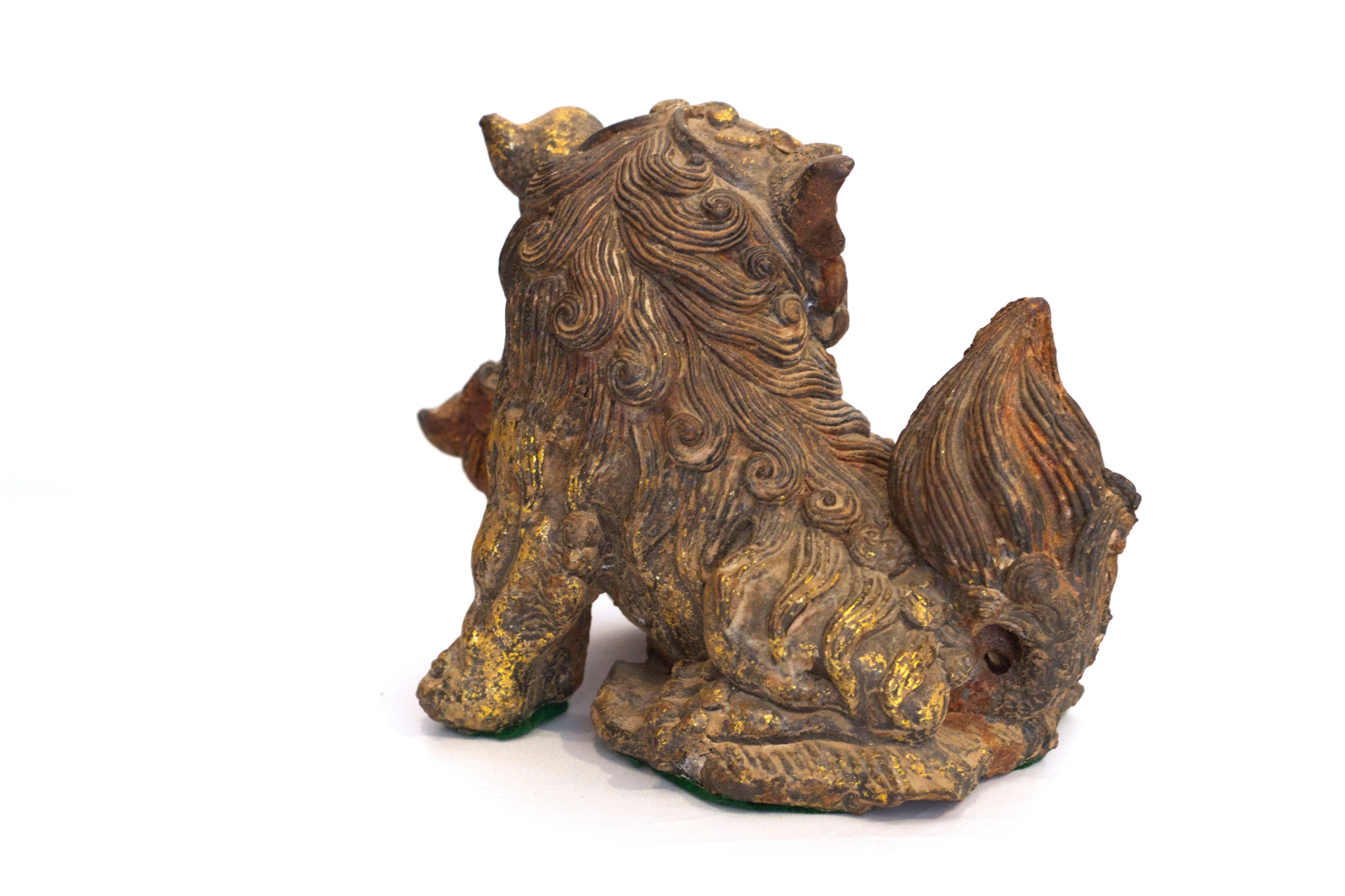 Cast iron Fu-Lion with a lovely distressed patina.