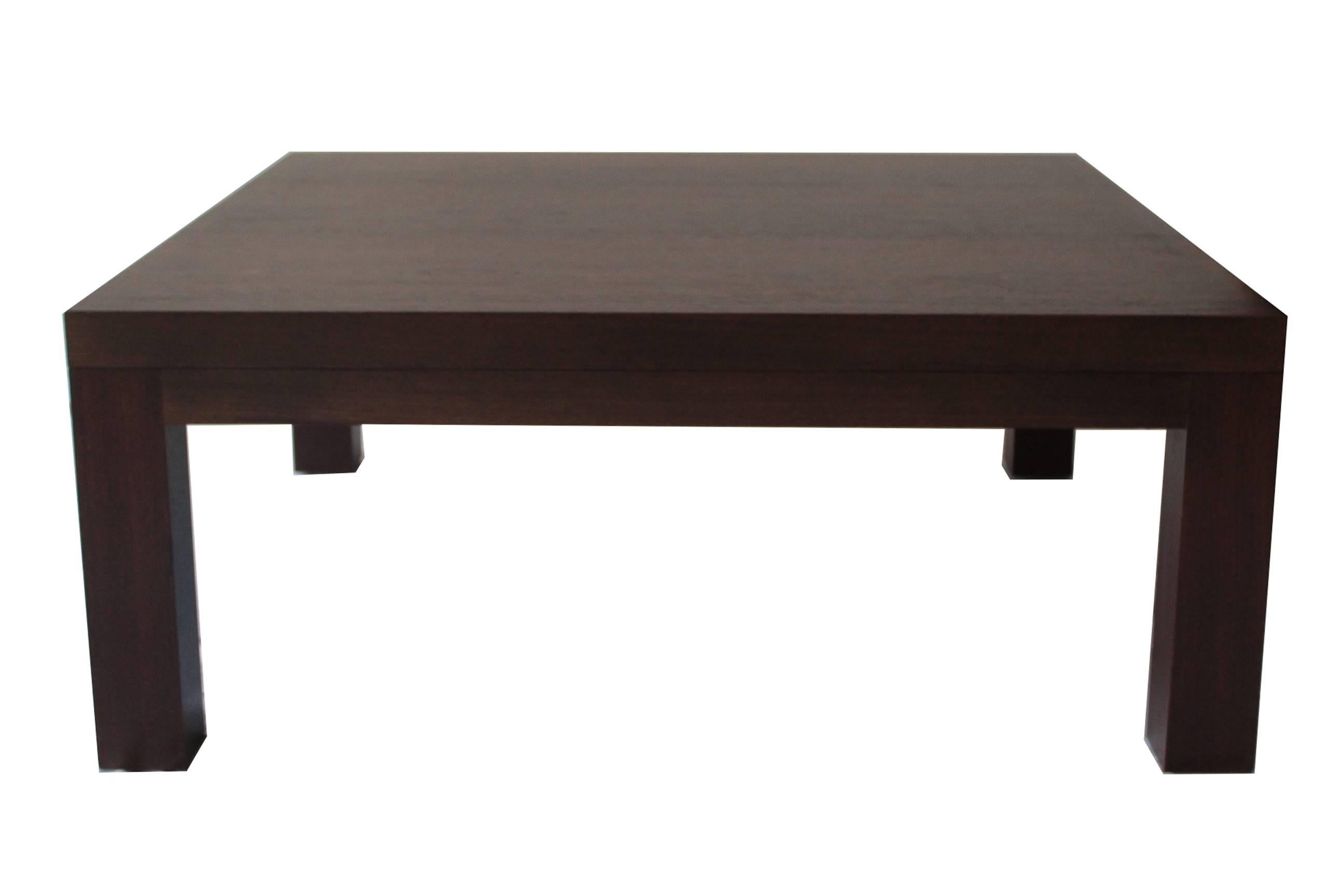Custom made coffee table by architect Spencer Fung. Coffee table is made from rare, tropical hardwood African Wenge Wood. 
