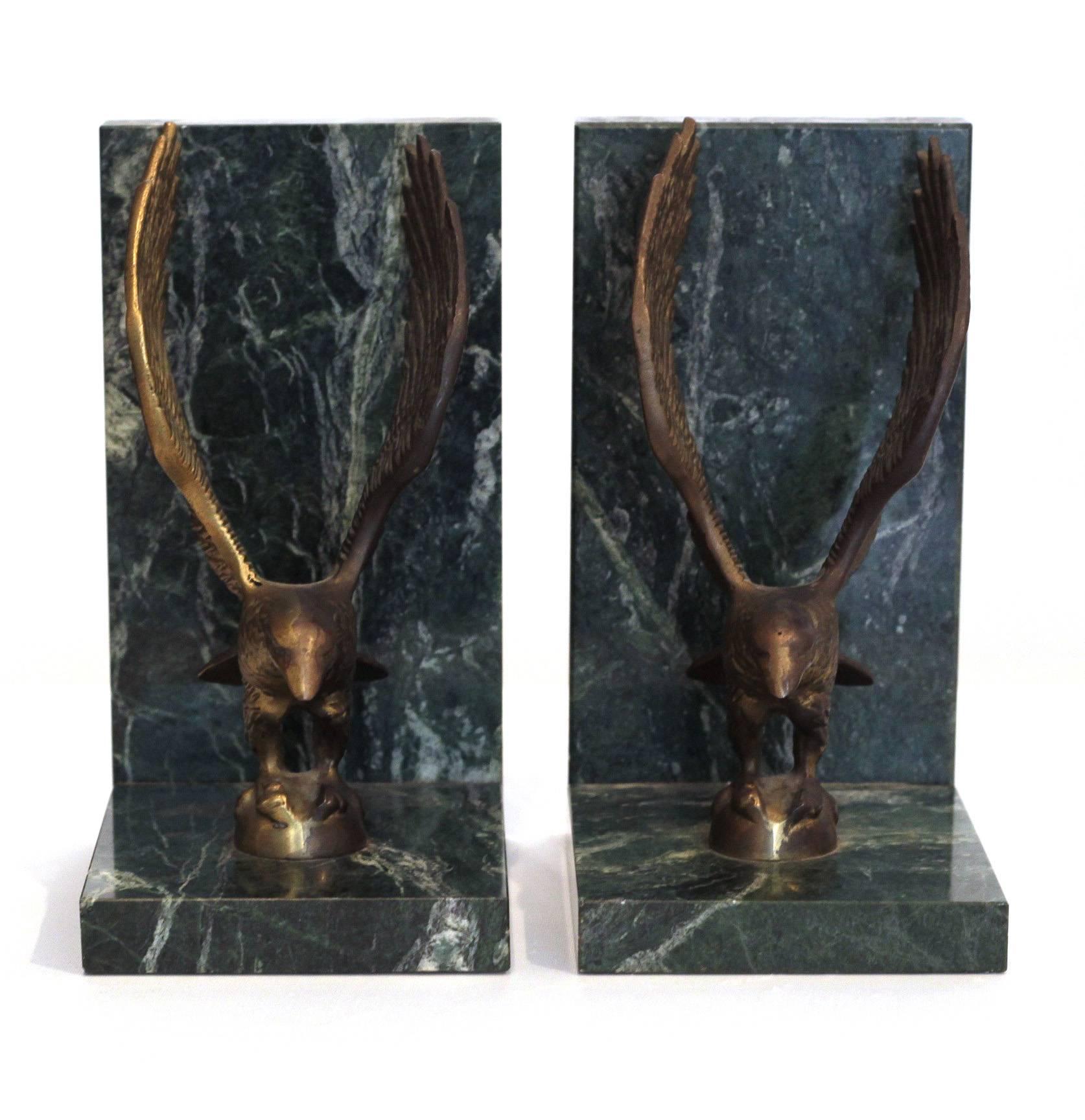 Pair of Brass and Marble Eagle Bookends 1