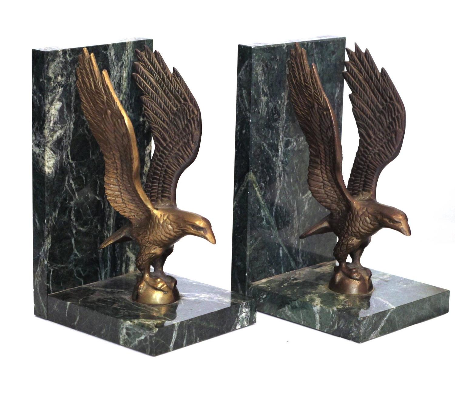 Pair of Brass and Marble Eagle Bookends at 1stdibs