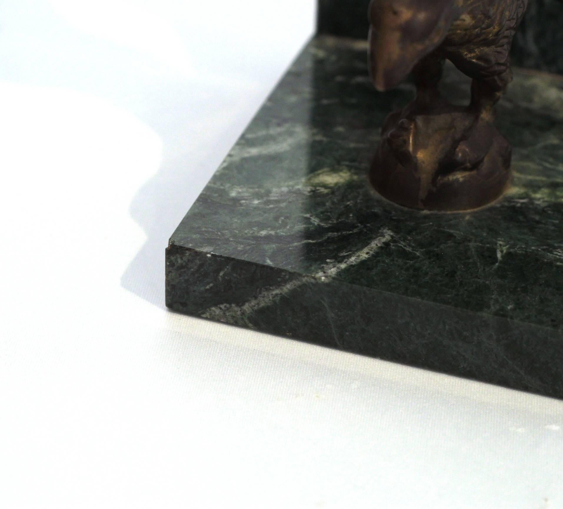 20th Century Pair of Brass and Marble Eagle Bookends