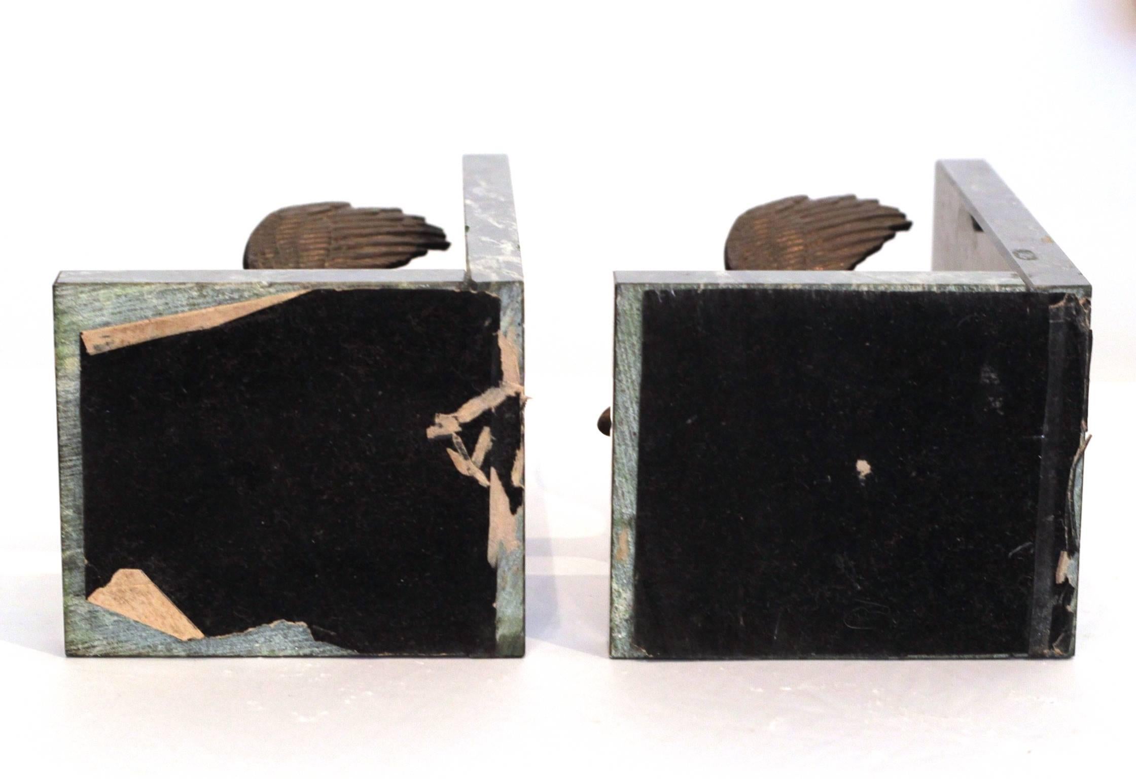 Pair of Brass and Marble Eagle Bookends 3