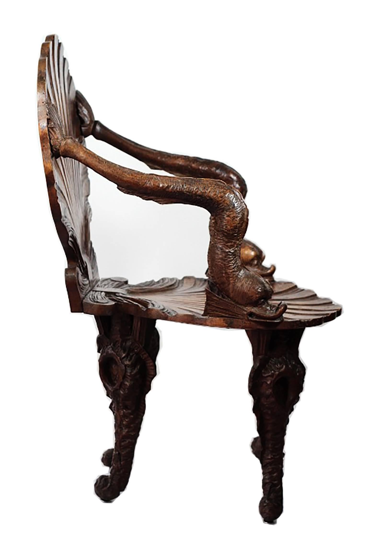 Late 19th Century Rare Italian Shellback Grotto Chair In Excellent Condition In San Francisco, CA