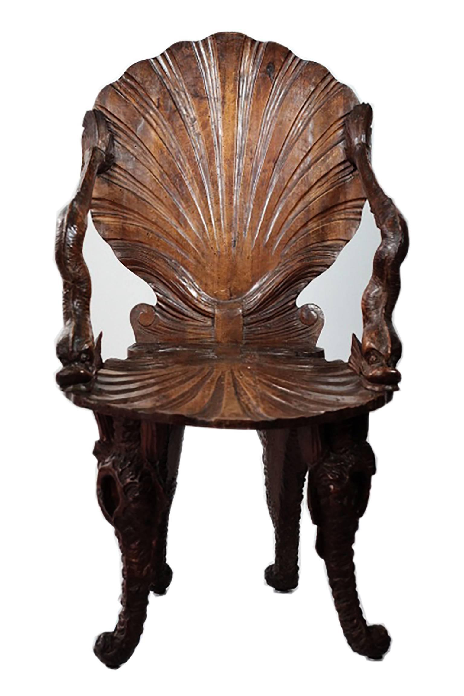 Carved Late 19th Century Rare Italian Shellback Grotto Chair