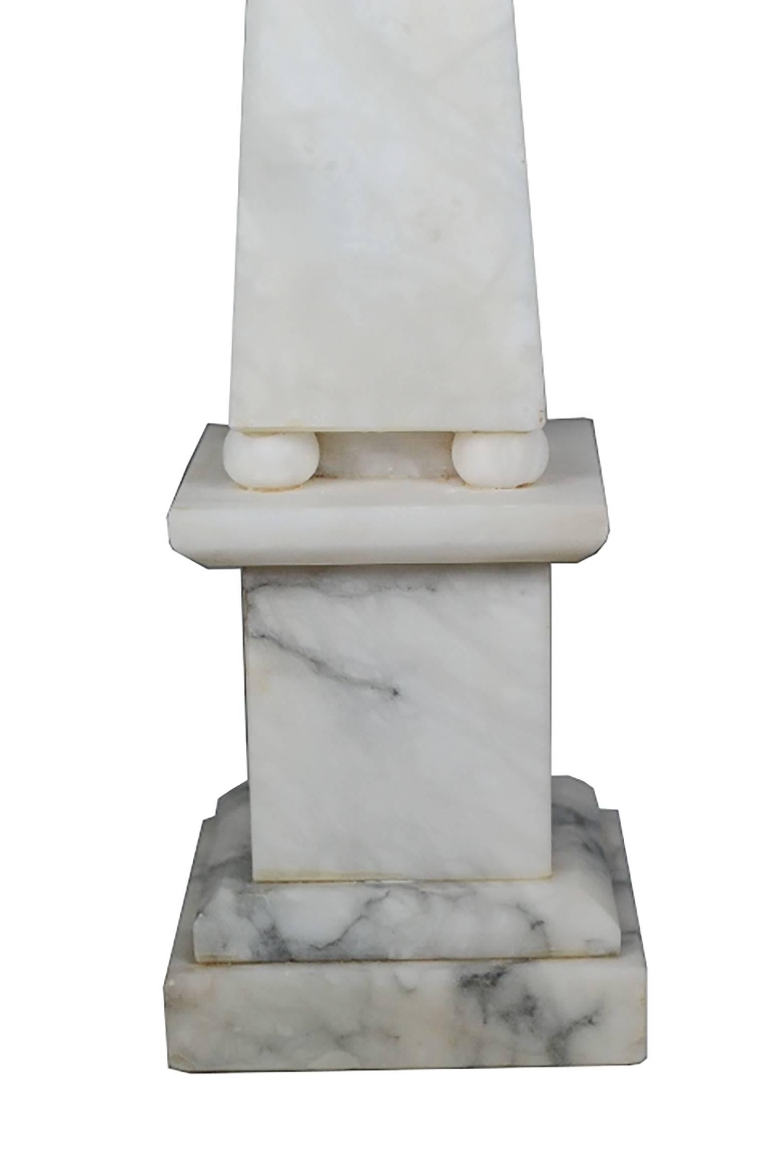 20th Century Hand-Carved Italian Alabaster Obelisk, circa 1940s