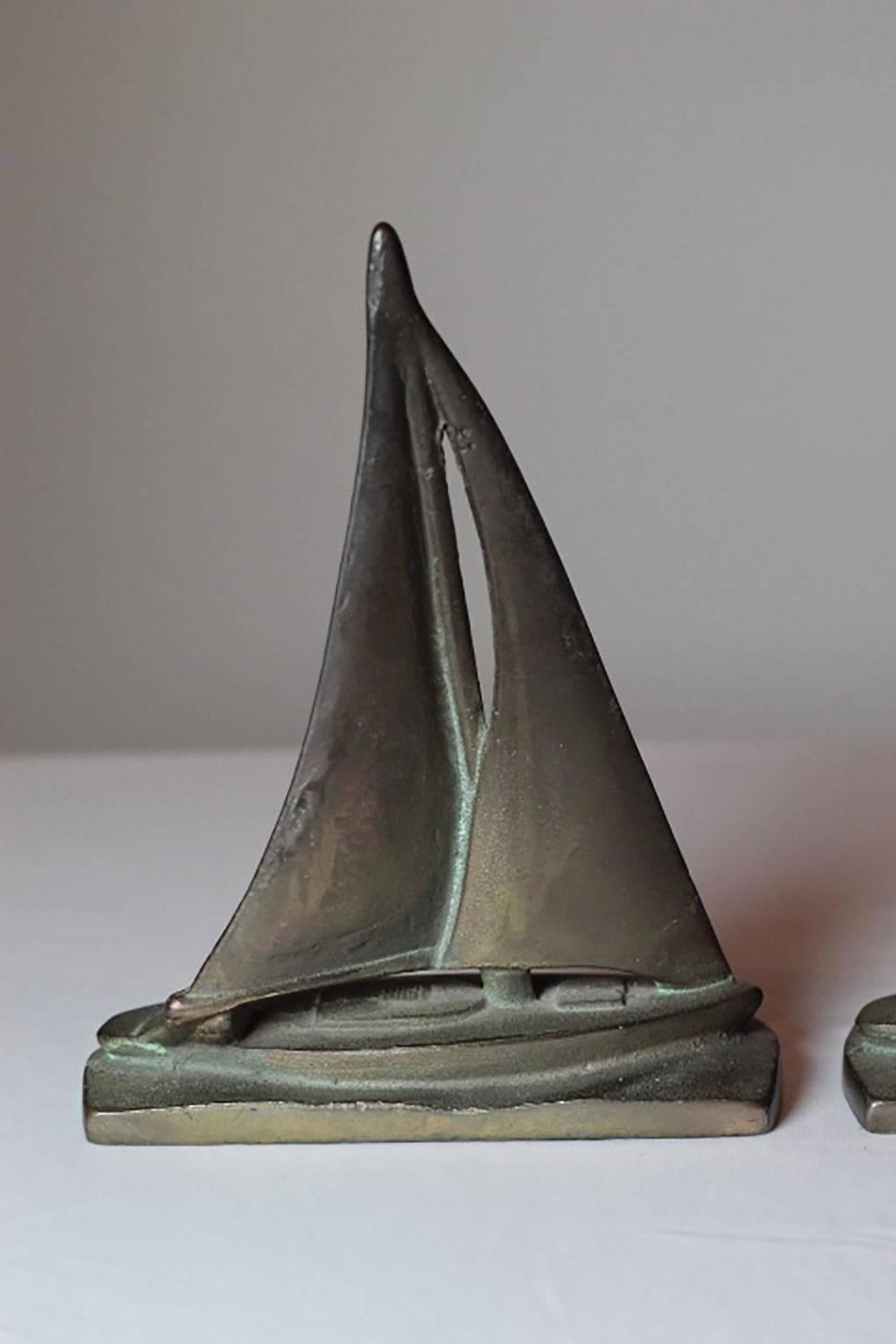 Pair of Early 20th Century, Solid Bronze Sailboat Bookends at 1stdibs