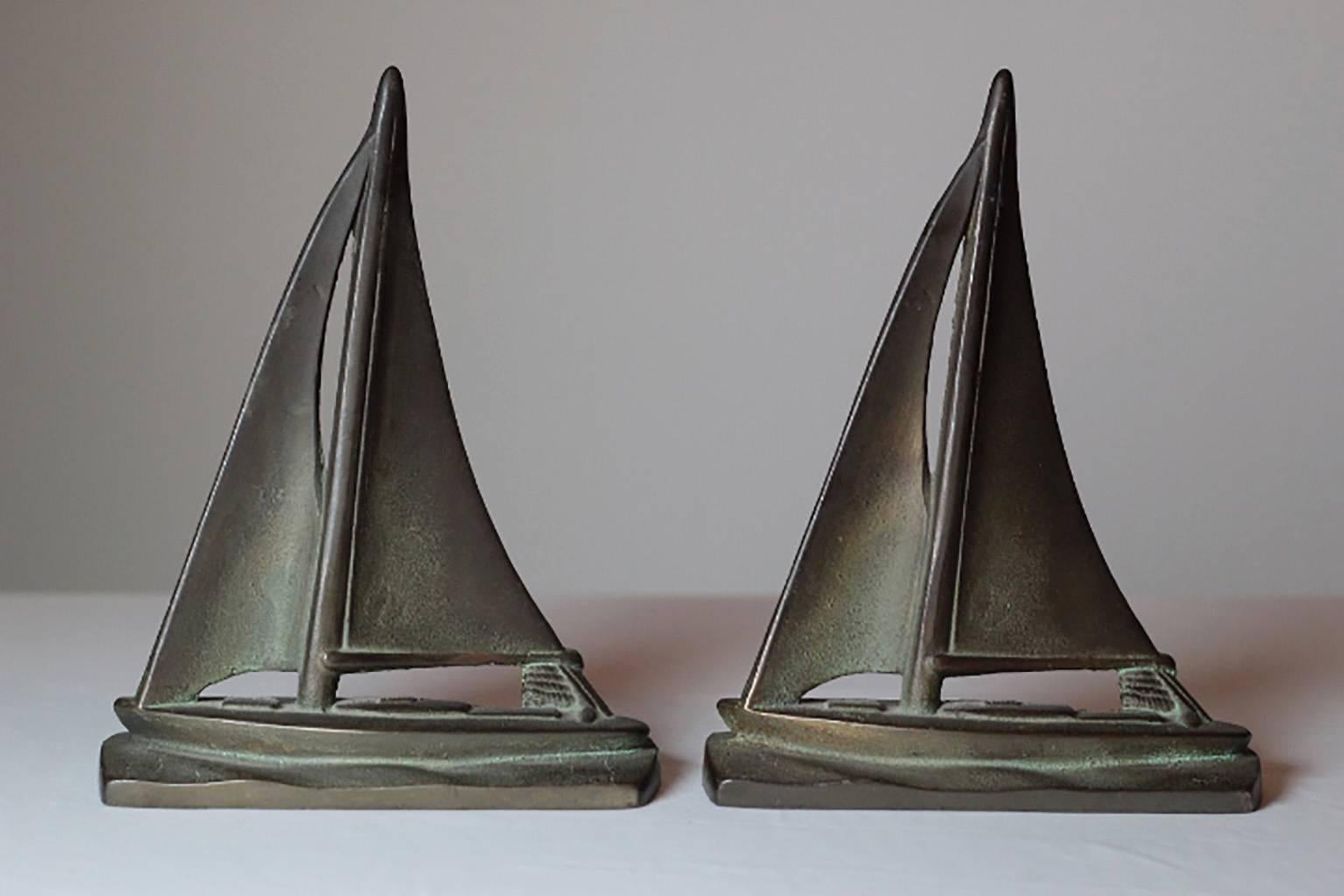 Pair of Early 20th Century, Solid Bronze Sailboat Bookends 3