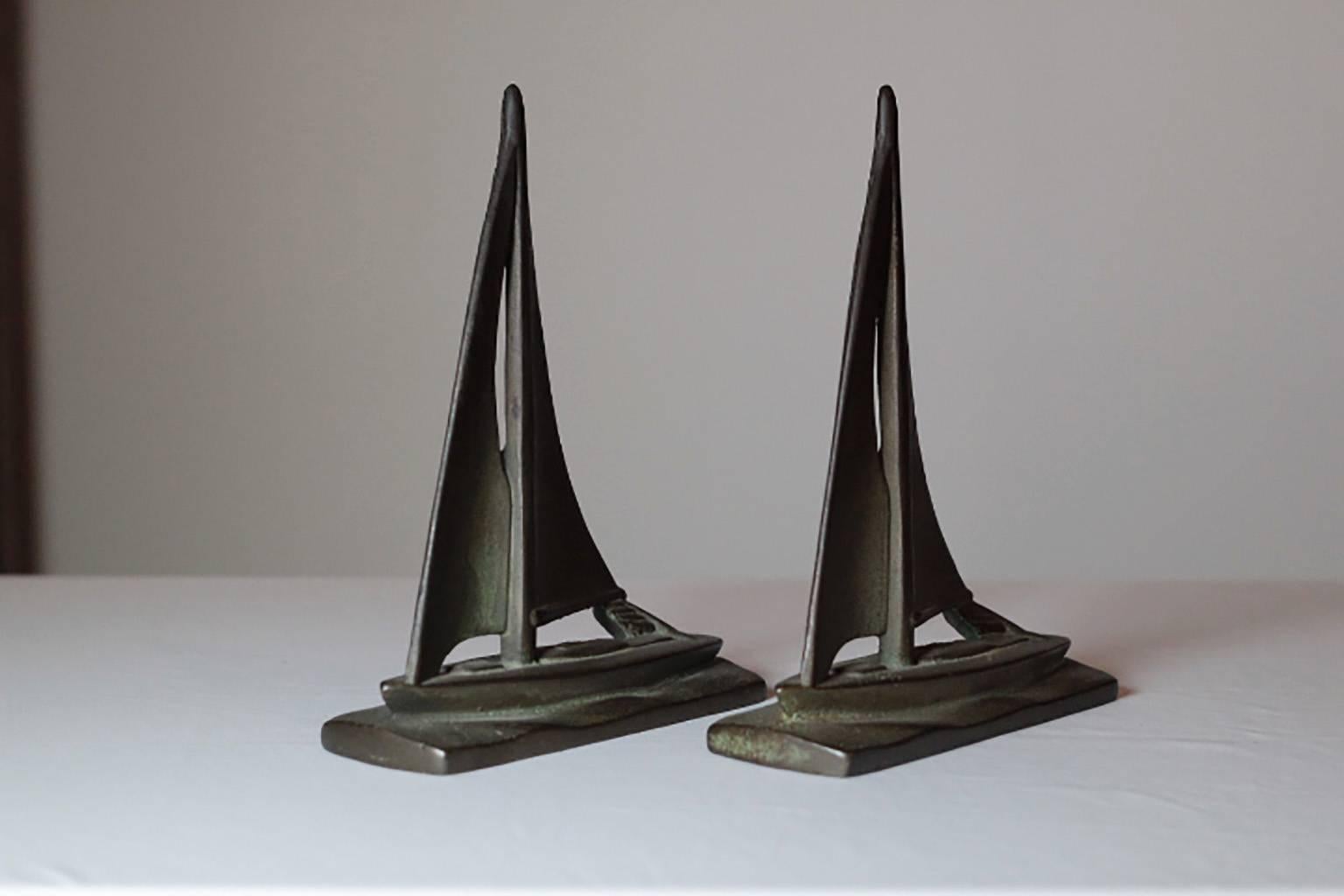 Pair of Early 20th Century, Solid Bronze Sailboat Bookends 2