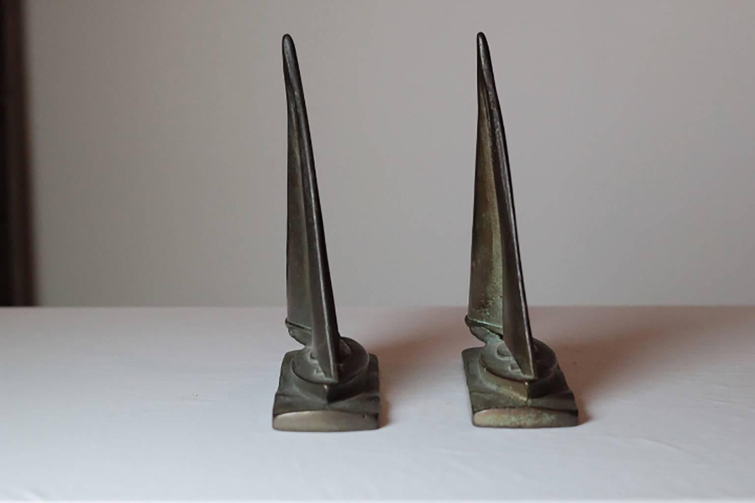 Pair of Early 20th Century, Solid Bronze Sailboat Bookends 4