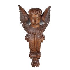 Mid 19th c. Monumental Hand-Carved Wooden Angel
