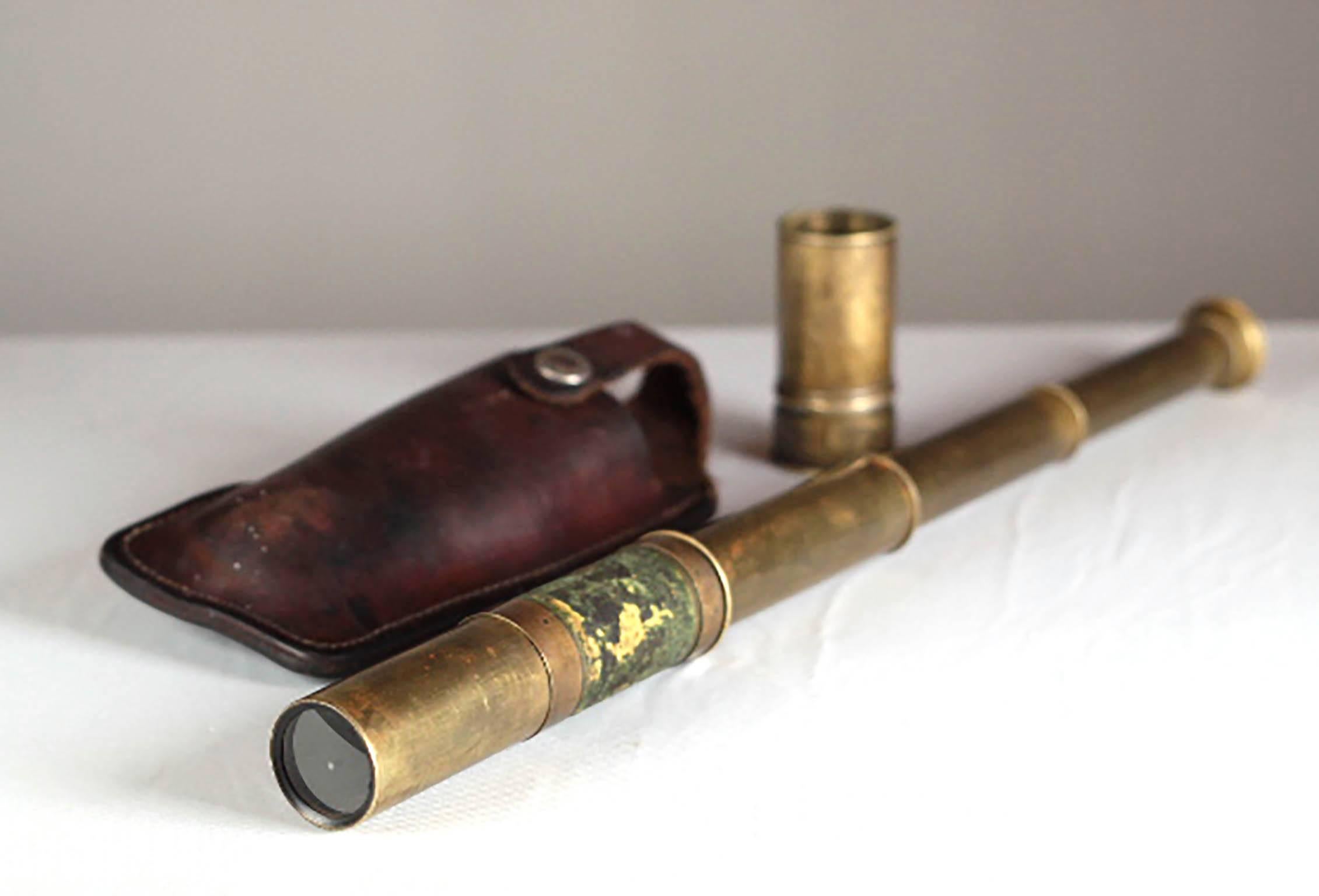American 1920s Brass Spyglass and Leather Case