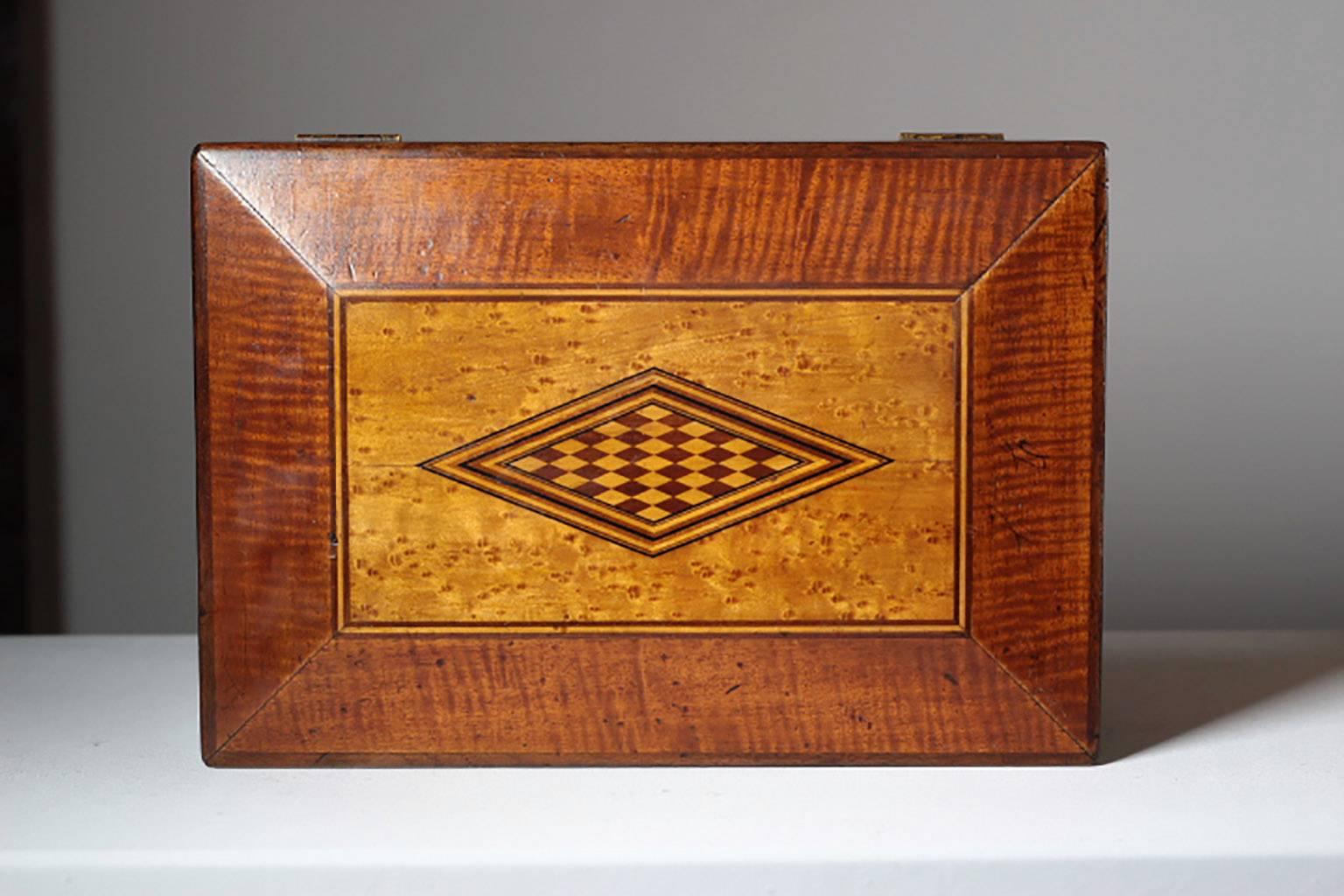 Late 19th Inlaid Mahogany and Maple Wood Box 1